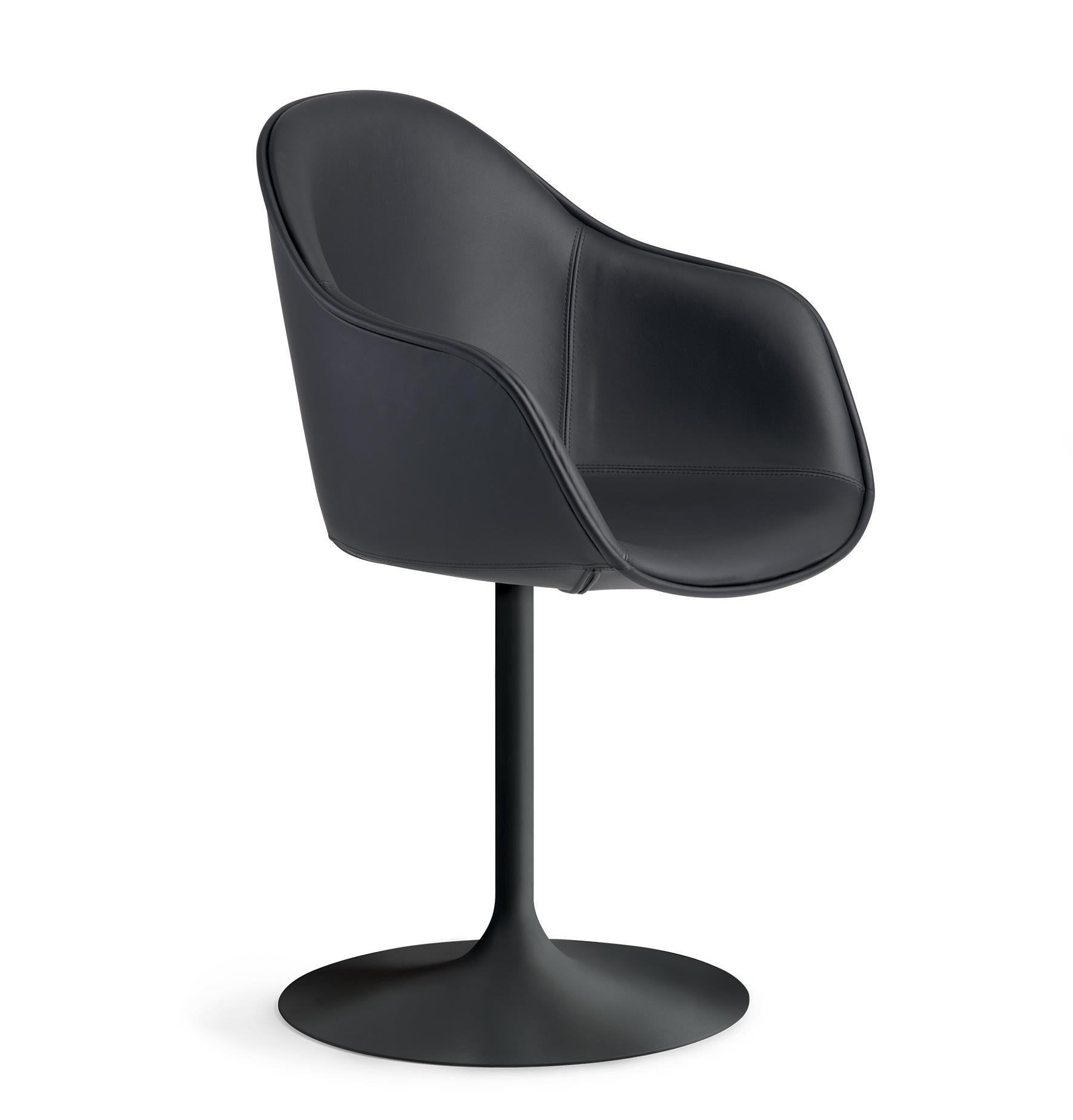 Alias 07G New Lady Soft Calyx Chair in Black Leather Seat and Lacquered Steel Frame 

Chair with swivel base in lacquered steel. Shell in polyurethane covered with fabric or leather (cover is not removable). NOTE: it is possible to choose