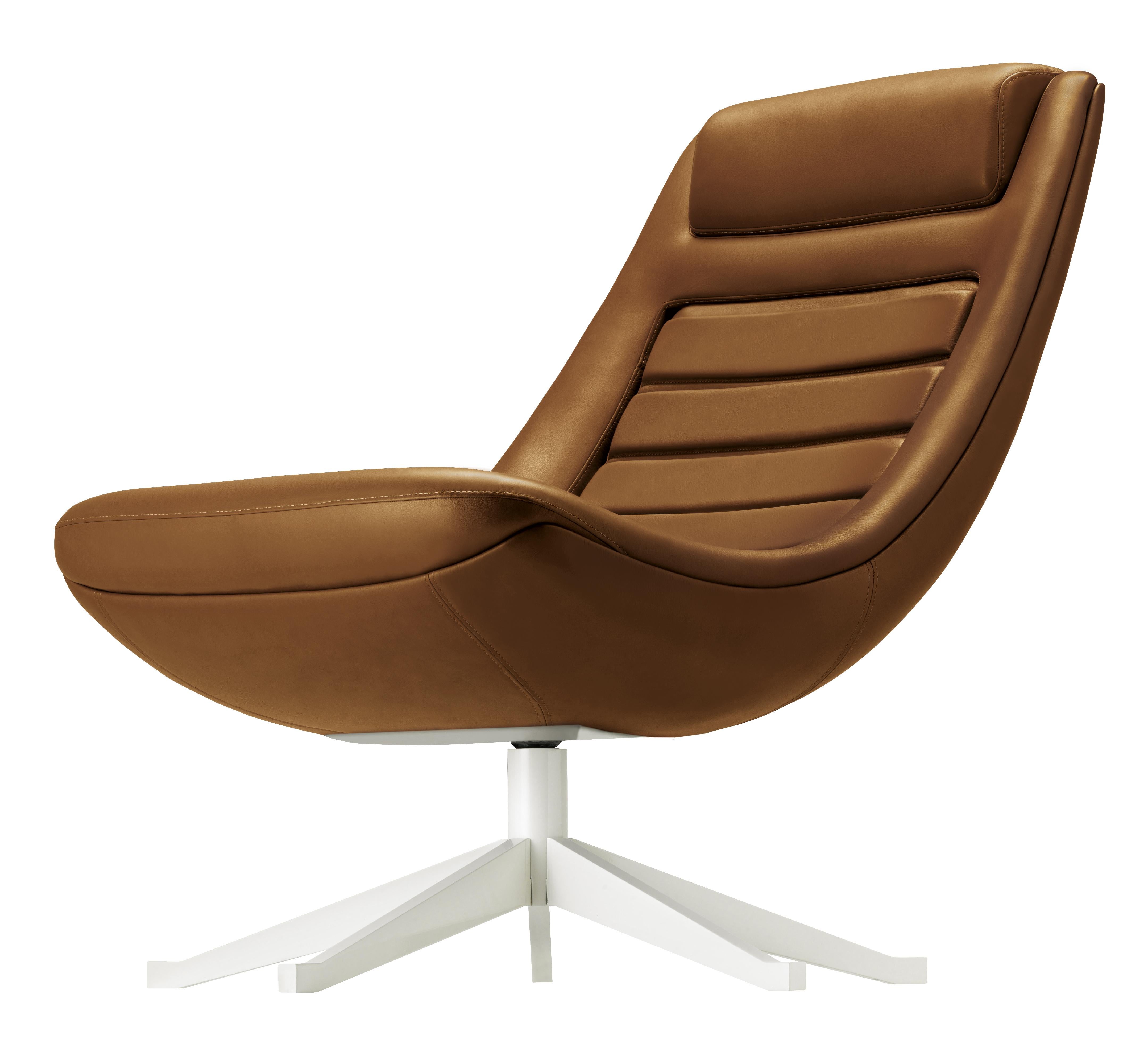Alias 090 Manzù Lounge Chair in Brown Upholstery with White Lacquered Frame by Pio Manzù

Armchair with seat and back shell in compact polyurethane moulded together with expanded polyurethane, 5-star base in black (A009) lacquered die-cast