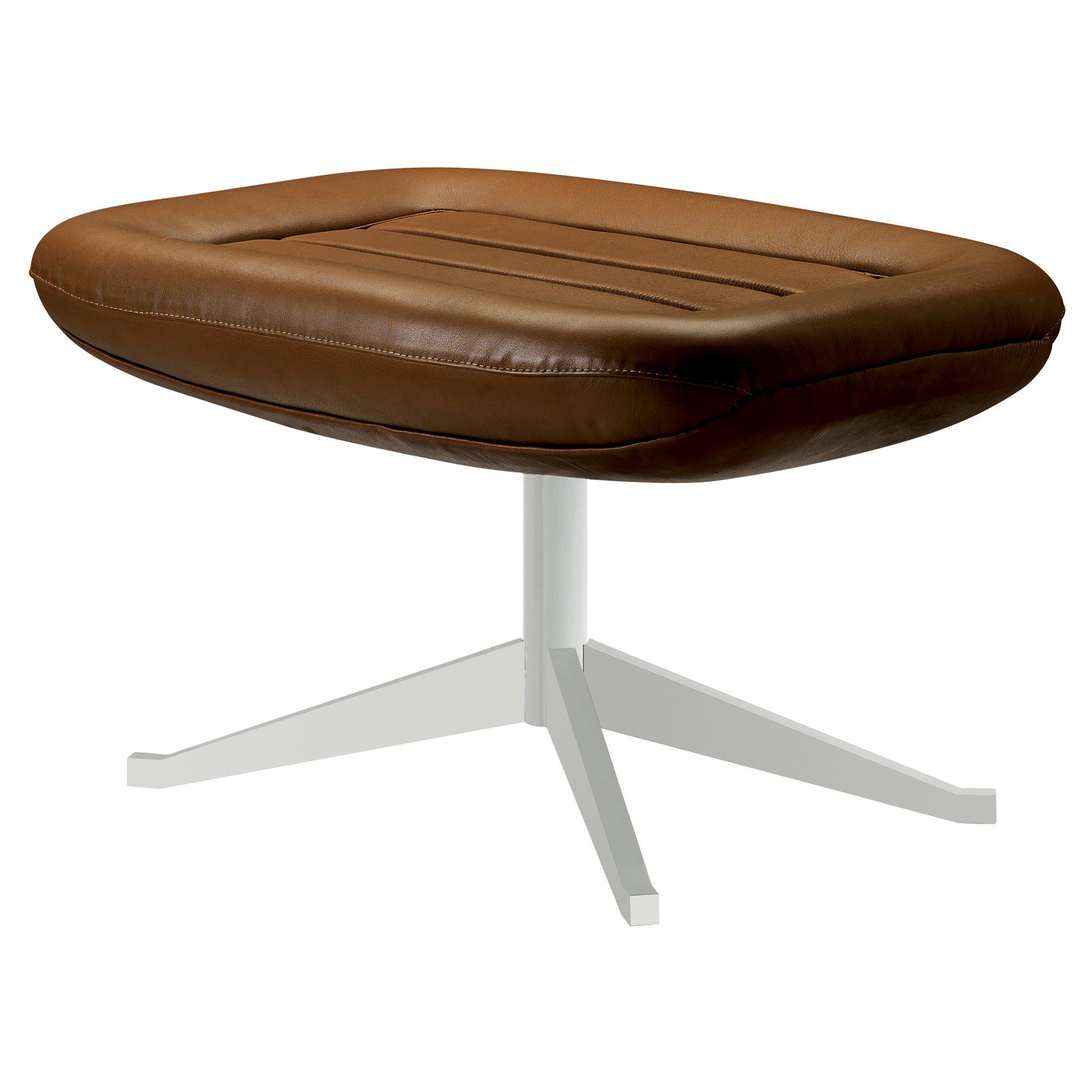 Alias 091 Puf Manzù en Asiento de Piel Marrón con Estructura de Aluminio Lacado Blanco
