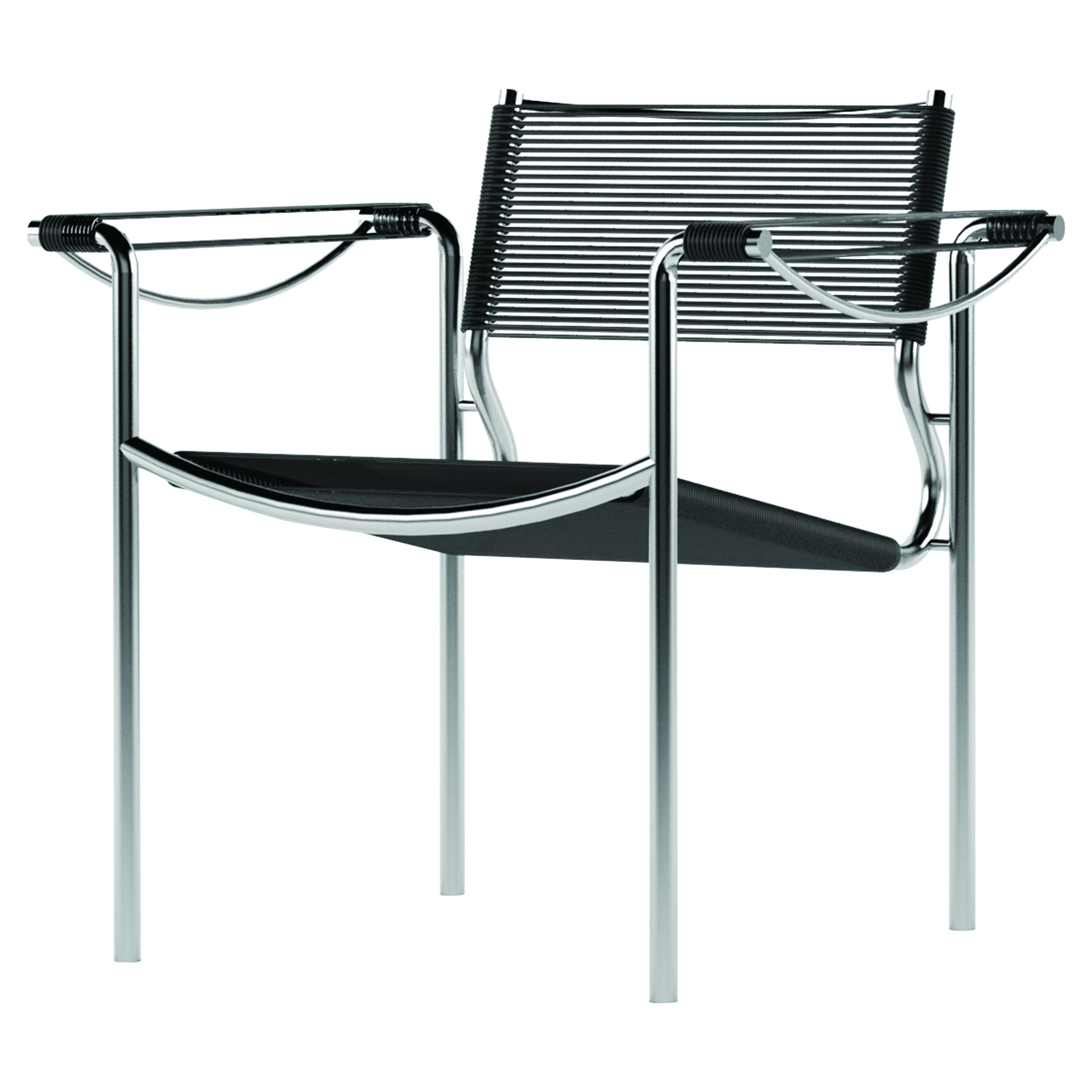Alias 109 Spaghetti-Sessel mit schwarzem PVC-Sitz und verchromtem Stahlgestell