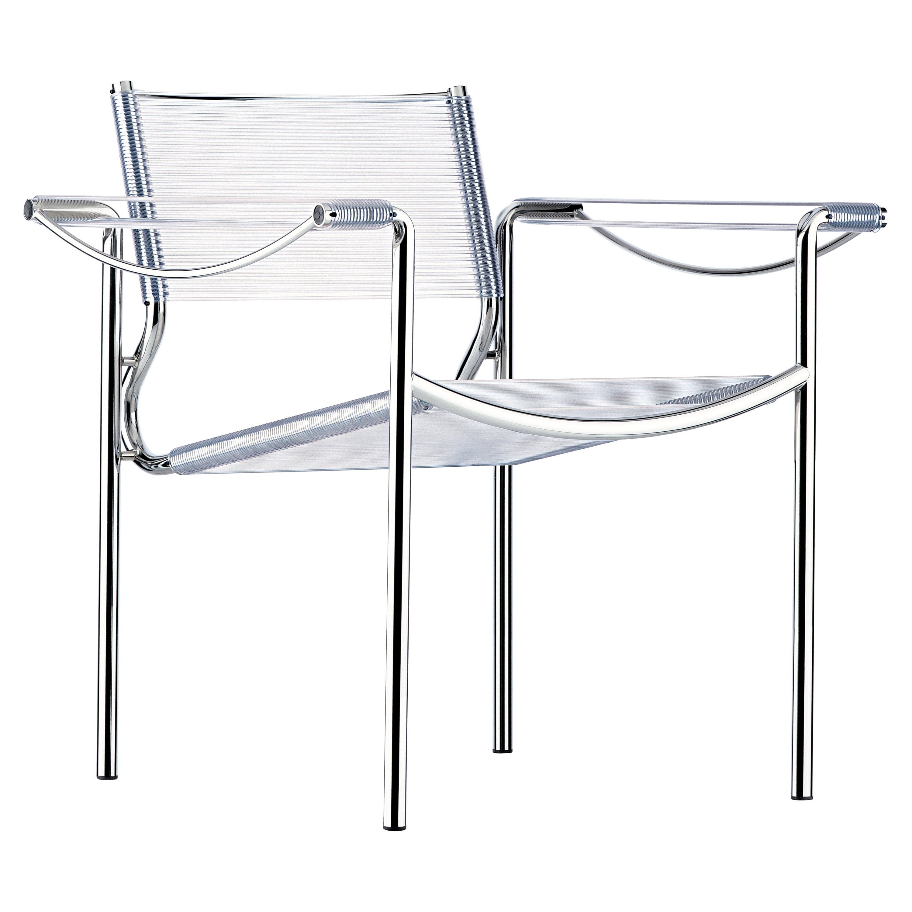 Sillón Alias 109 Spaghetti con asiento de PVC transparente y estructura de acero cromado