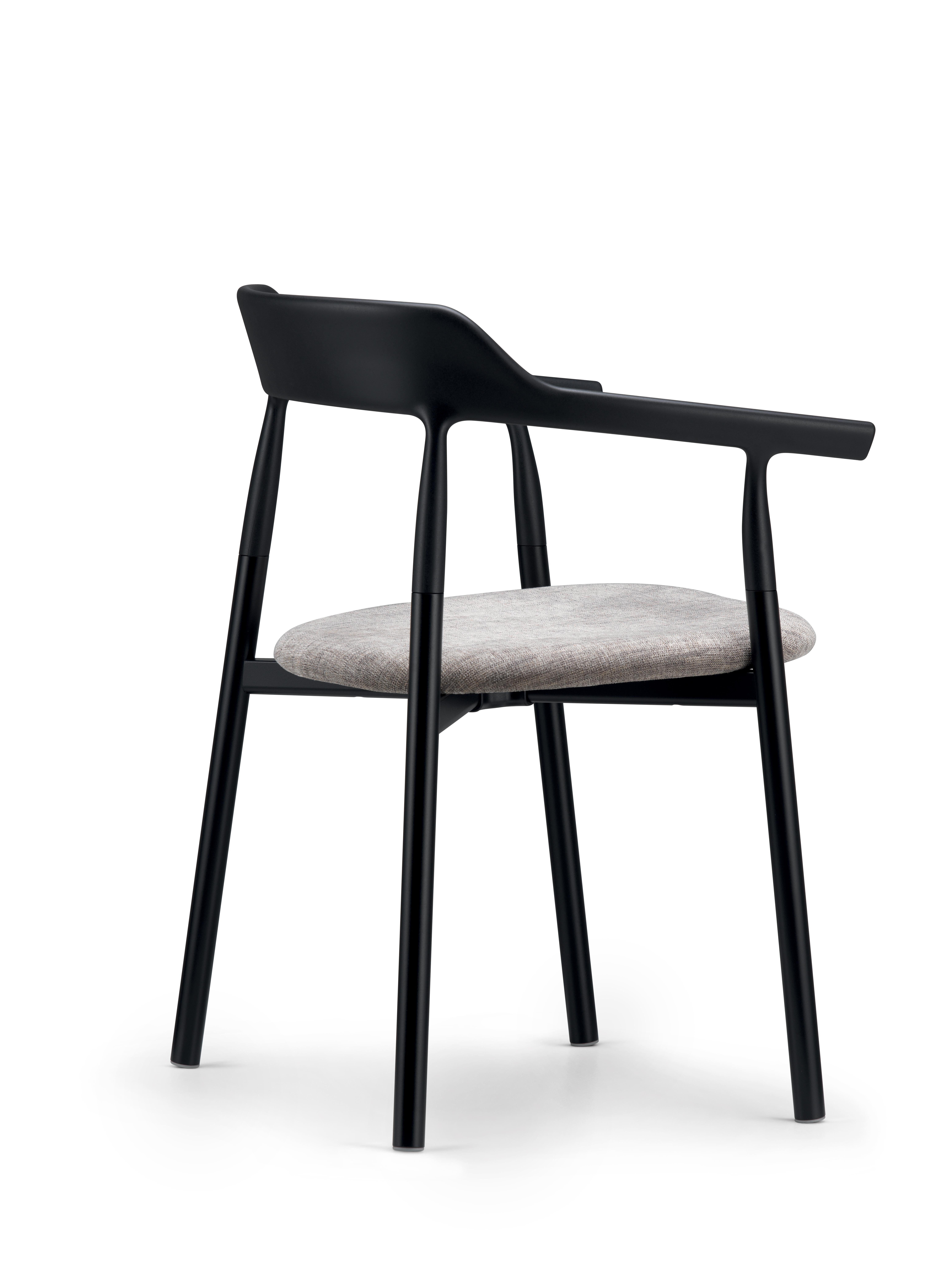 Alias 10E Twig Comfort Chair in Brown Upholstery and Black Lacquered Steel Frame by Nendo

Chair with structure in lacquered steel; back in solid lacquered plastic material; seat in solid plastic material lacquered or upholstered with fabric or