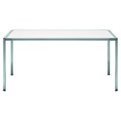 Table Alias 218_O verte avec cadre en acier inoxydable brossé et plateau en Dekton