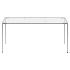 Alias 218_O Green Table with Brushed Stainless Steel Frame and Glass Top