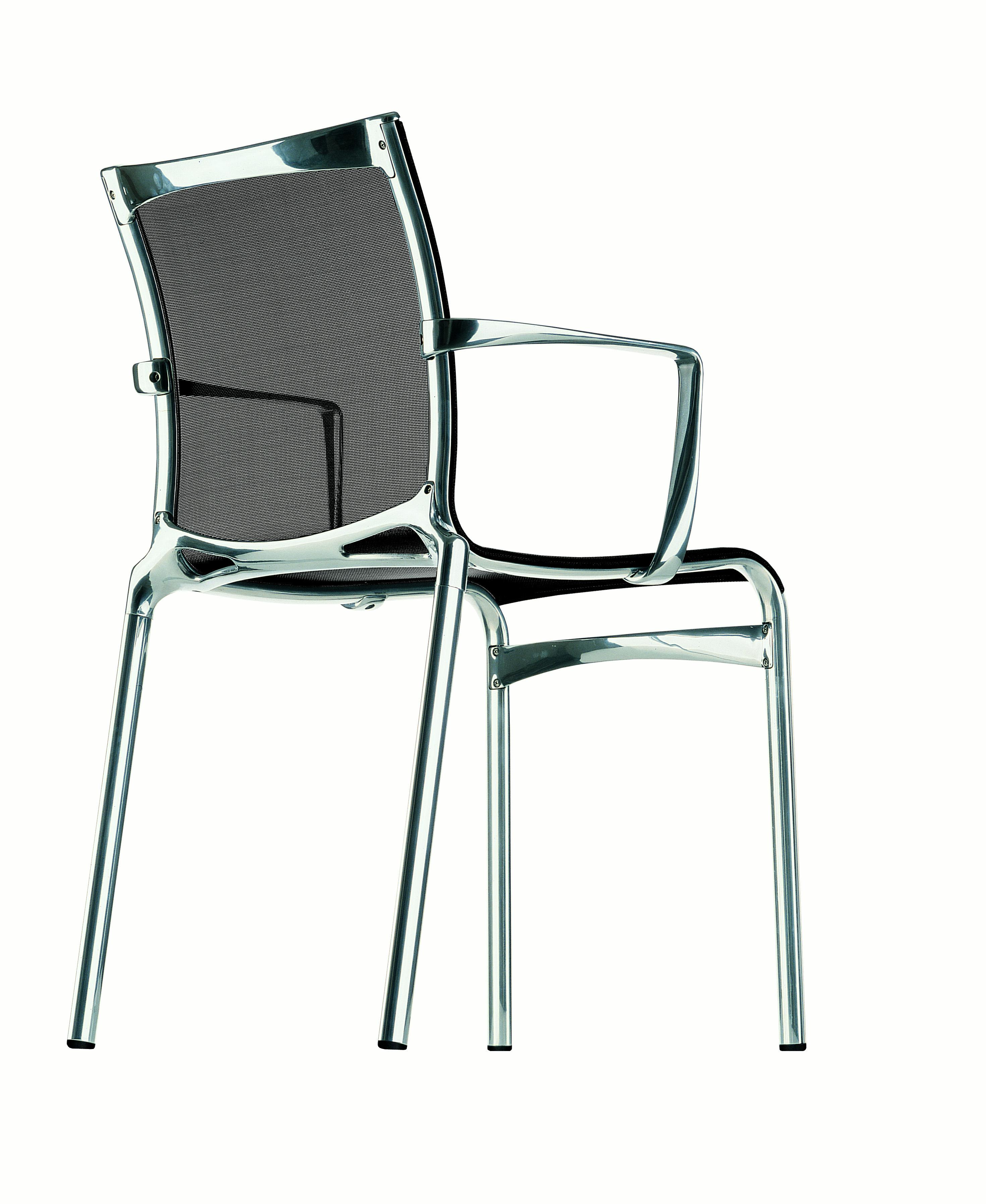 Italian Alias 417 Highframe 40 Chair in Black Mesh Seat with Chromed Aluminium Frame For Sale