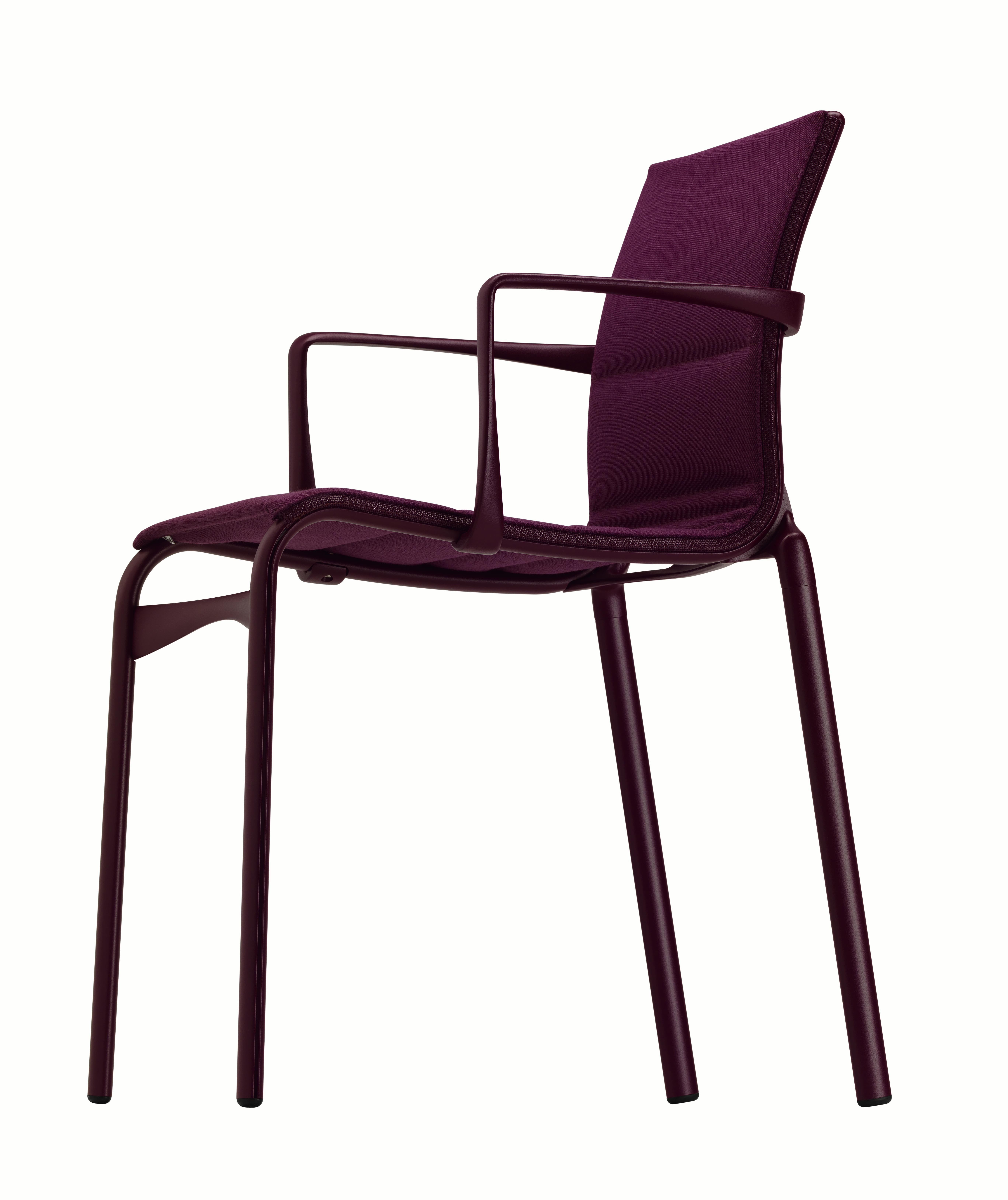 Alias 417 Highframe 40 Chair in Purple with Aubergine Lacquered Aluminium Frame by Alberto Meda

Stacking chair with arms, structure composed of extruded aluminium profile and die-cast aluminium elements. Seat and back in fire retardant PVC