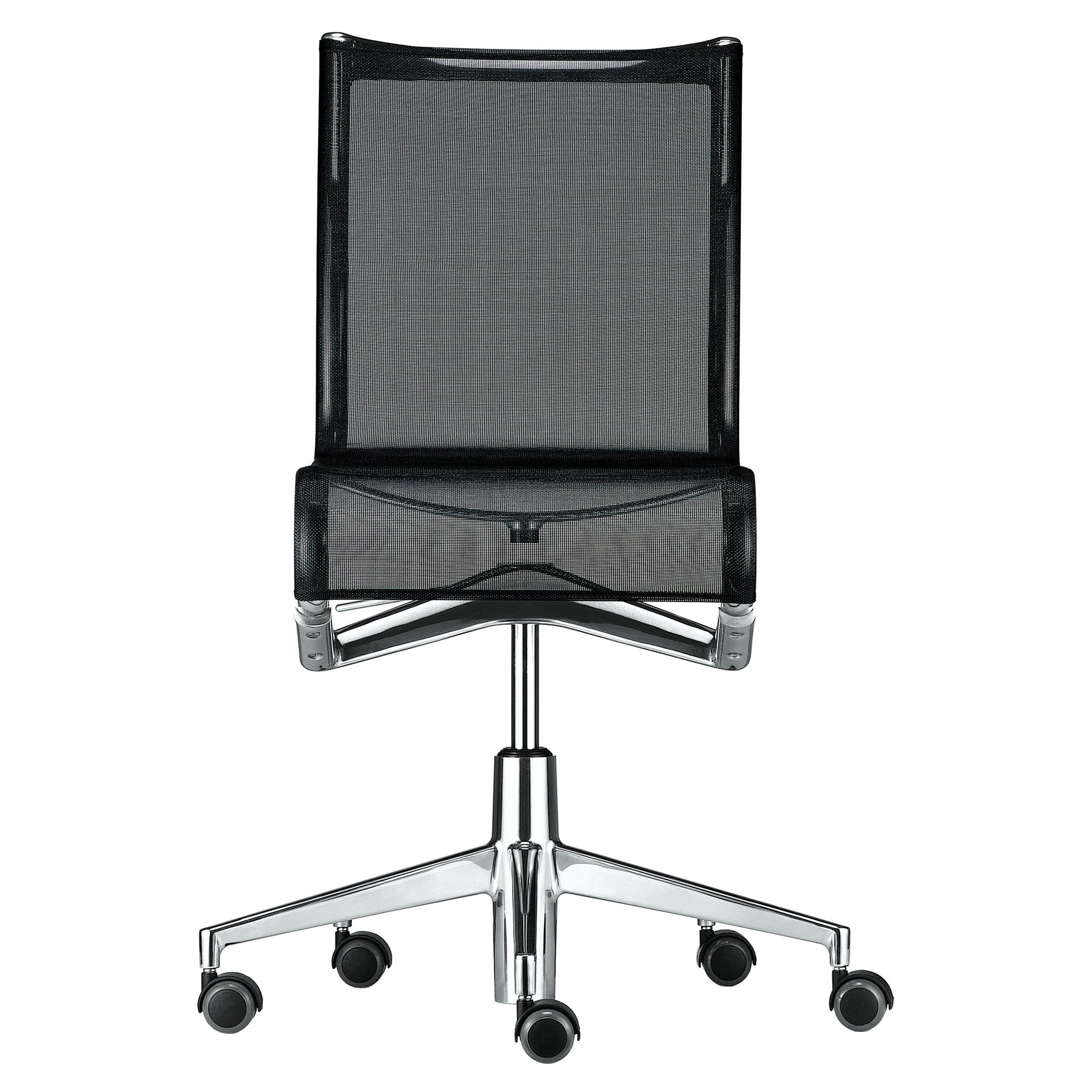 Silla Alias 432 Rollingframe 44 de malla negra con estructura de aluminio cromado