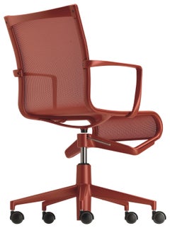 Alias 434 Chaise à cadre à roulettes 44 en maille rouge corail et cadre en aluminium laqué rouge