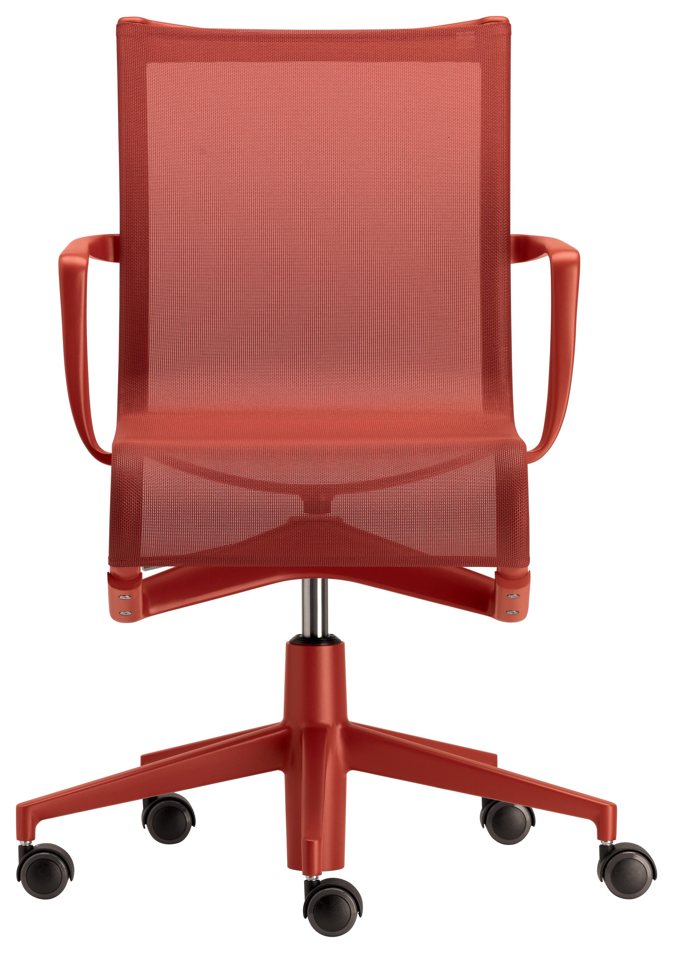 Italian Alias 434 Rollingframe 44 Chair in Coral Red Mesh & Red Lacquered Aluminum Frame For Sale
