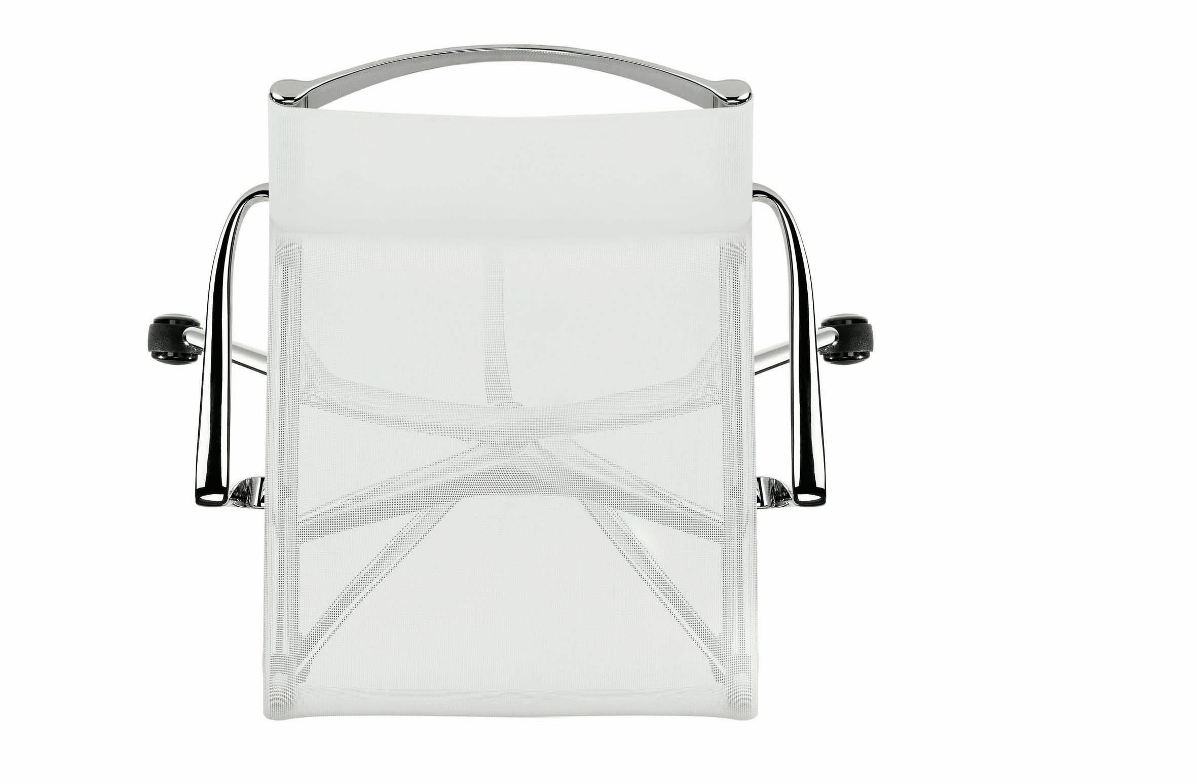 Alias 434 Rollingframe 44 Chair White Mesh with Chromed Aluminum Frame by Alberto Meda

Height adjustable chair with arms, with soft (or hard or soft breaking ***) castors and 5-star swivel base. Structure made of extruded aluminium profile and