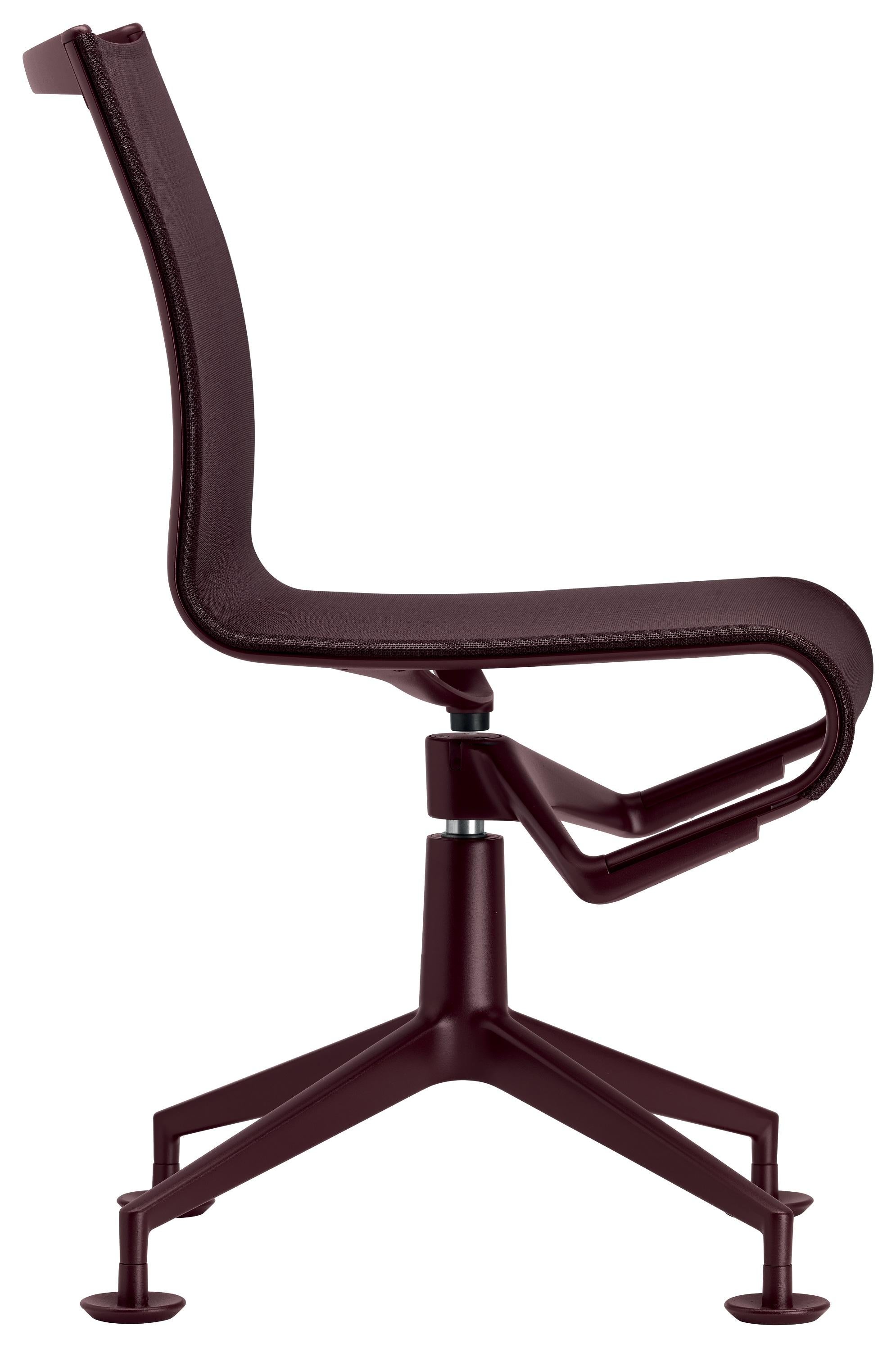 Alias 436 Meetingframe 44 Chair in Aubergine Seat with Lacquered Aluminum Frame by Alberto Meda

Self adjusting swivel chair with 4-star base with glides. Structure made of extruded aluminium profile and die-cast aluminium elements. Seat and back