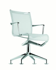 Alias 437 Chaise de réunion 44 en maille blanche avec cadre en aluminium chromé