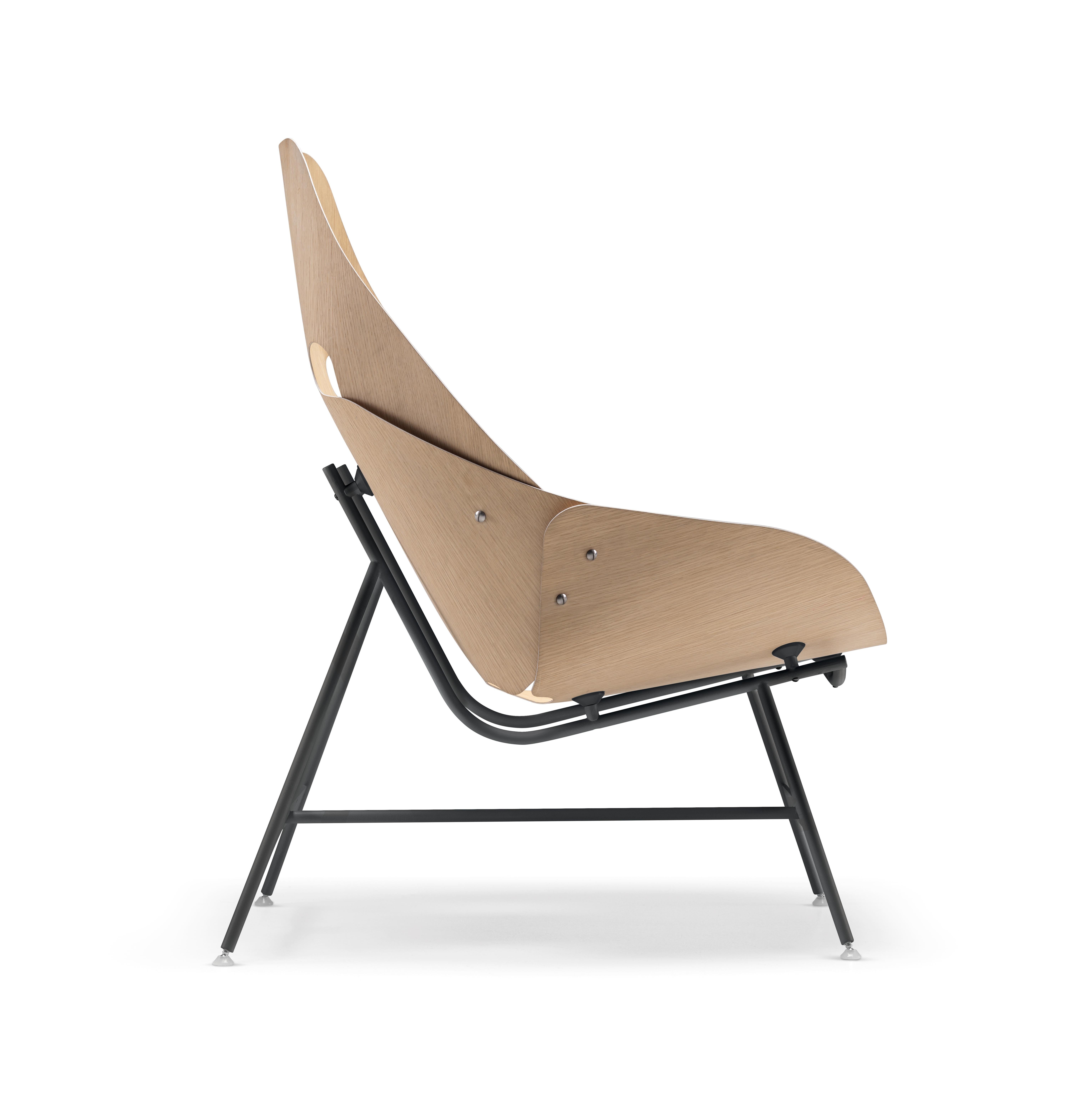 Italian Alias 53A Time Armchair with Natural Oak and Graphite Grey Lacquered Steel Frame For Sale