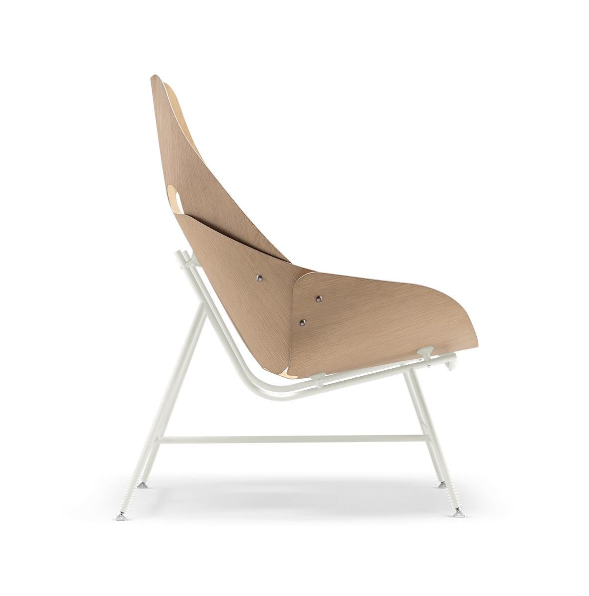 Italian Alias 53A Time Armchair with Natural Oak and White Lacquered Steel Frame For Sale