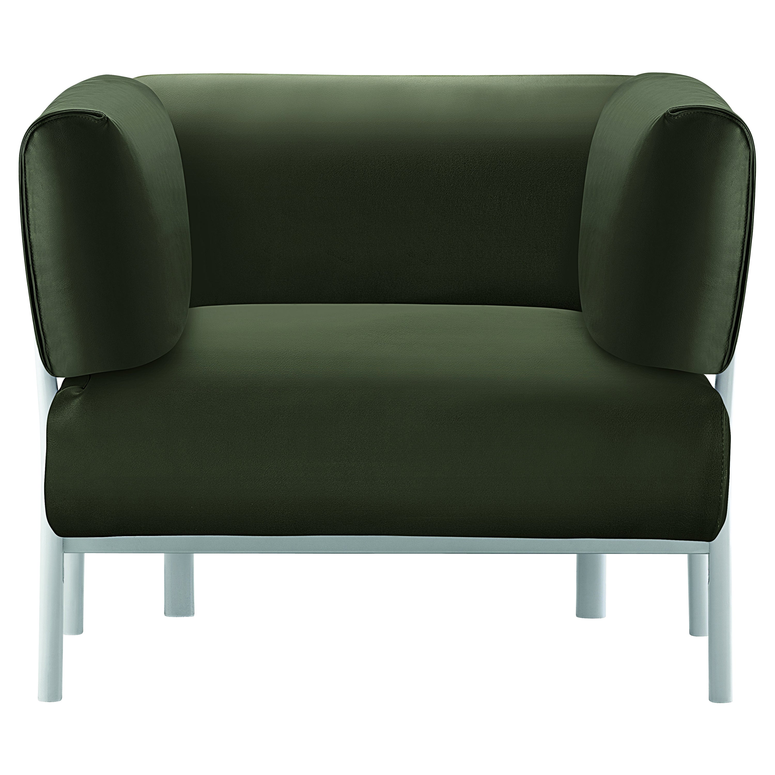 Alias 860 Eleven Poltrona con seduta verde e struttura in alluminio laccato bianco
