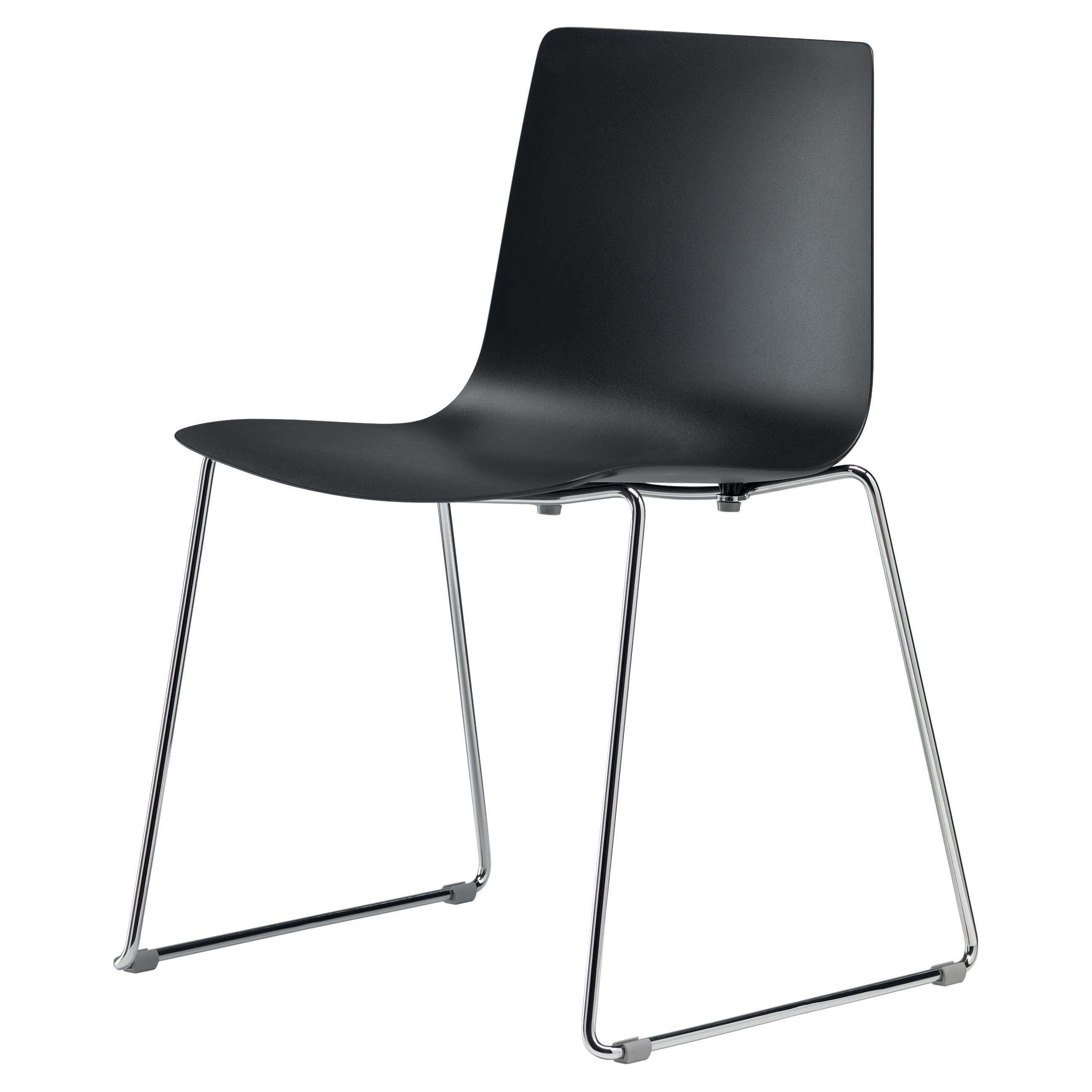 Alias 89A Slim Chair Sledge in Black Polypropylene Seat with Chromed Steel Frame For Sale