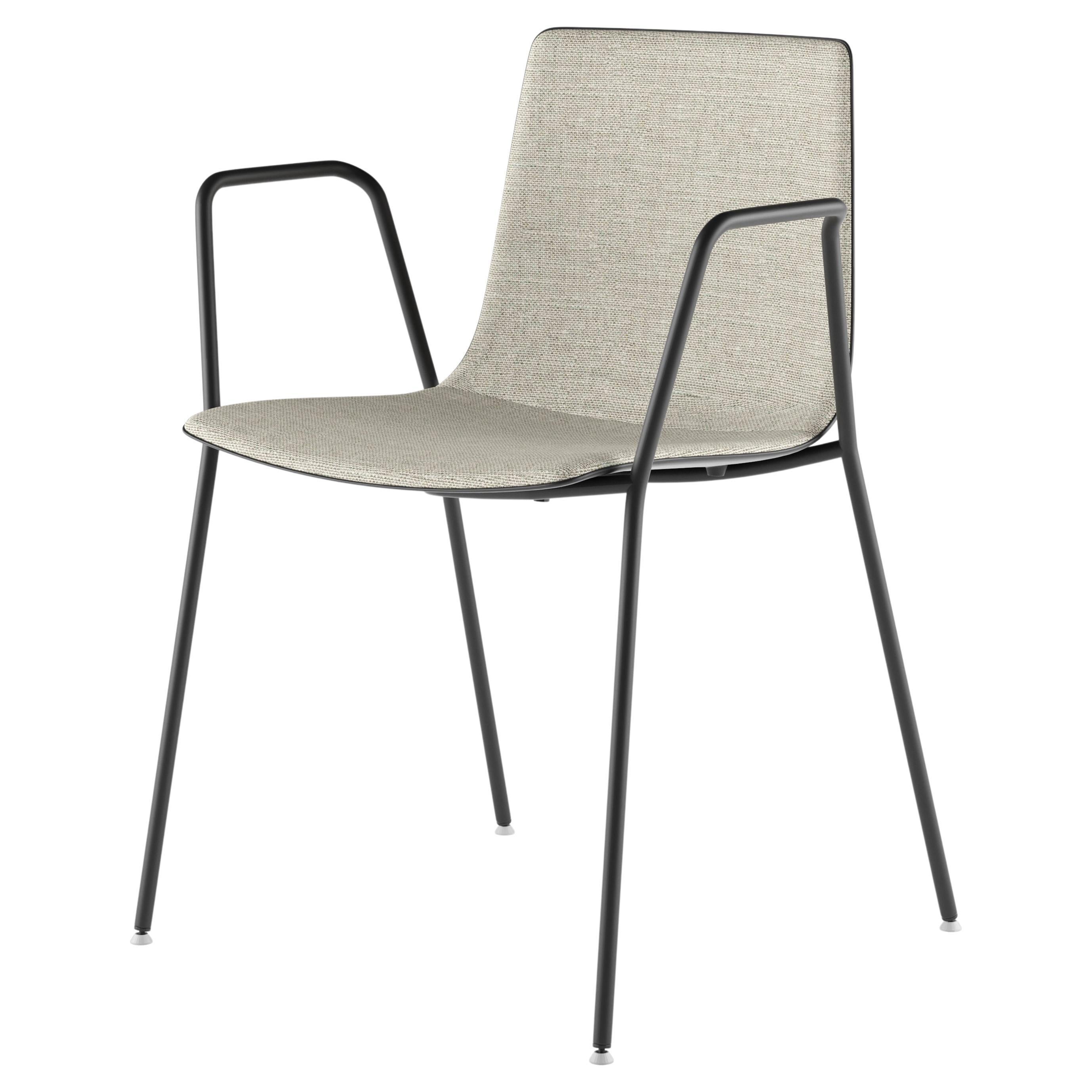Sedia Alias 89D Slim a 4 braccioli con cuscino medio in beige e struttura in acciaio laccato