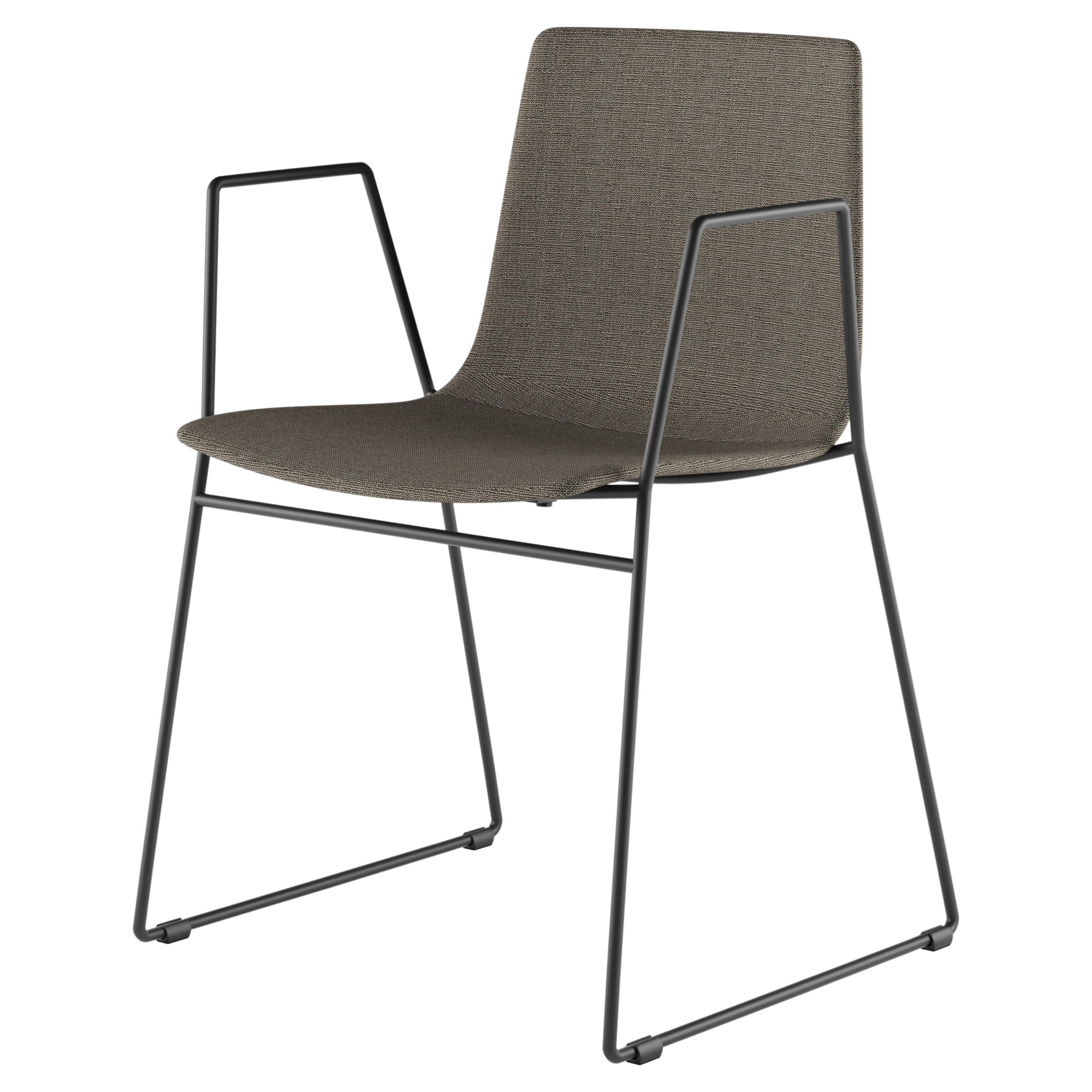Alias 89L Slim Chair Sledge Arm Soft L in Brown with Black Lacquered Steel Frame For Sale