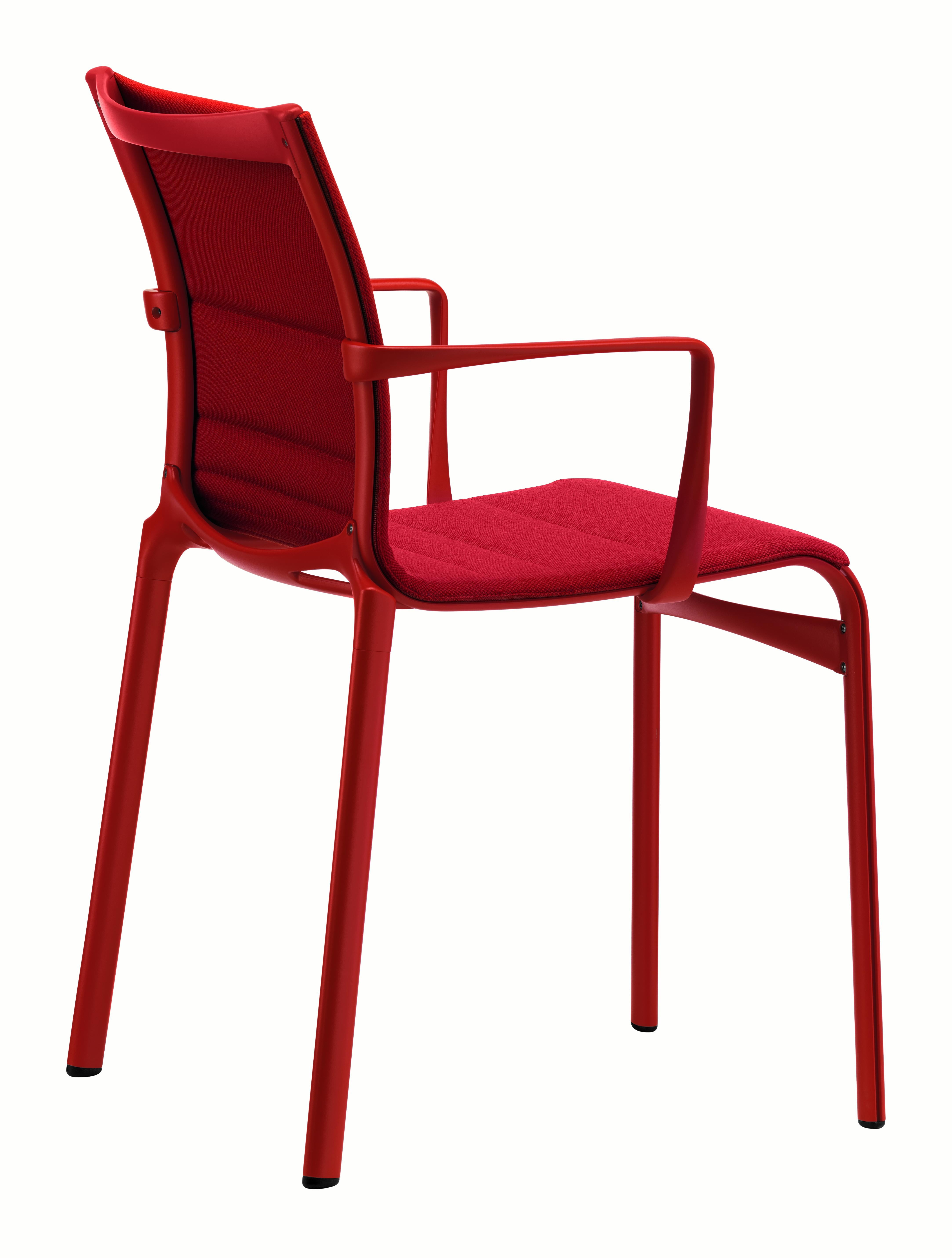 Alias Bigframe 44 Armchair in Red Upholstery with Lacquered Aluminium Frame by Alberto Meda

Stacking chair with arms, structure composed of extruded aluminium profile and die-cast aluminium elements. Seat and back in fire retardant PVC covered