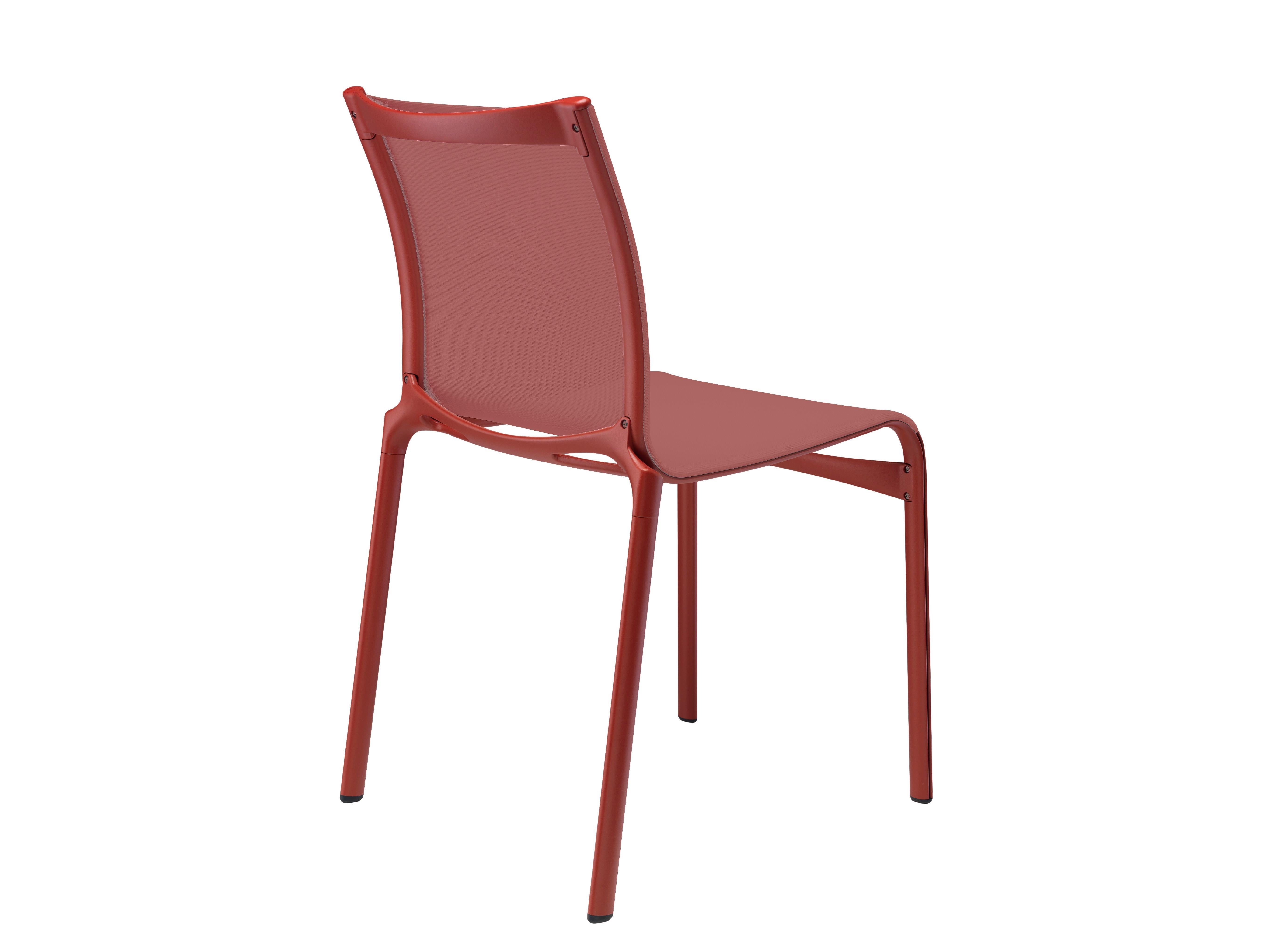 Alias Bigframe 44 Chair in Coral Red Mesh with Lacquered Aluminium Frame by Alberto Meda

Stacking chair with structure made of extruded aluminium profile and die-cast aluminium elements. Seat and back in fire retardant PVC covered polyester mesh,
