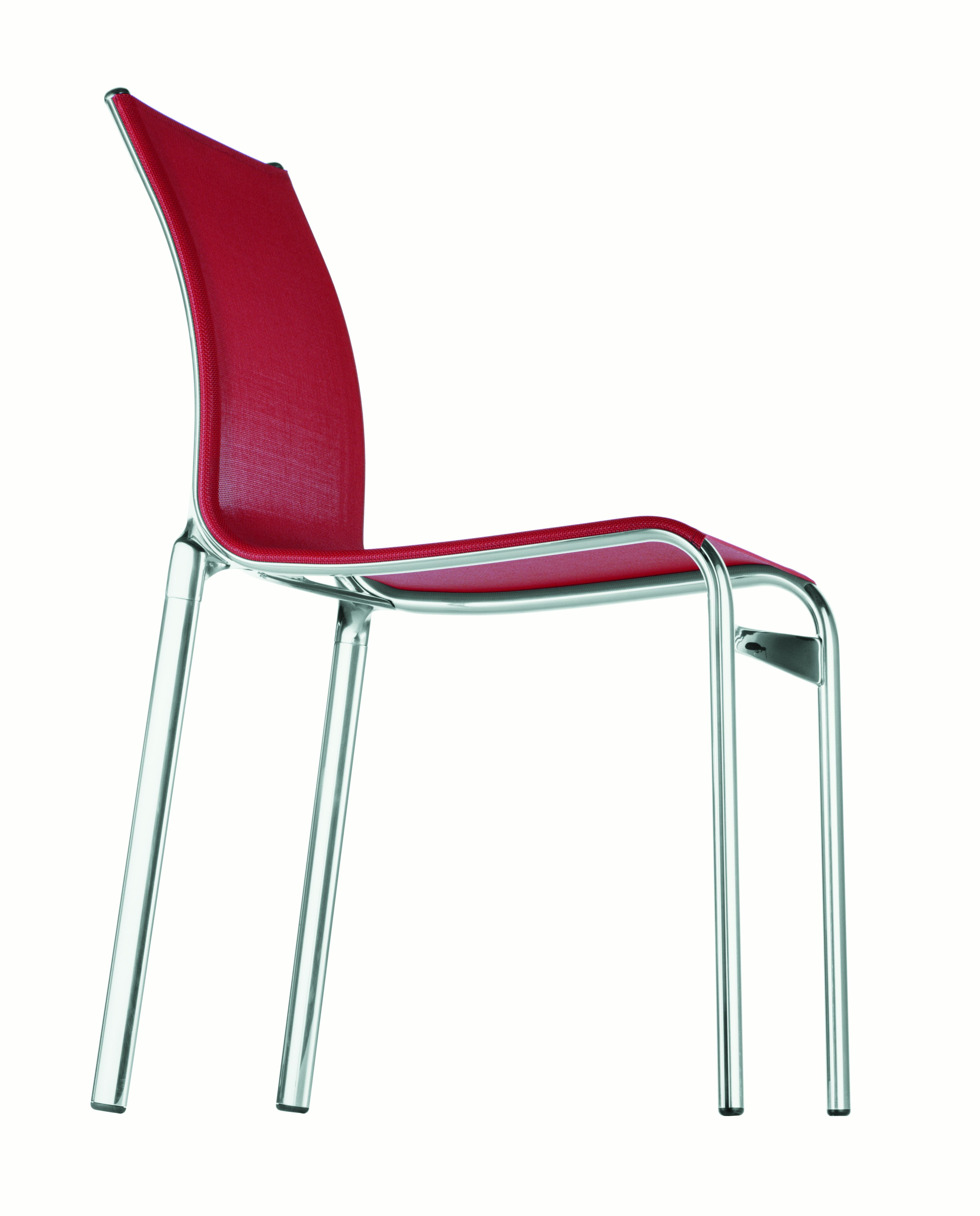 Alias Bigframe 44 Chair in Red Mesh with Chromed Aluminium Frame by Alberto Meda

Stacking chair with structure made of extruded aluminium profile and die-cast aluminium elements. Seat and back in fire retardant PVC covered polyester mesh, in