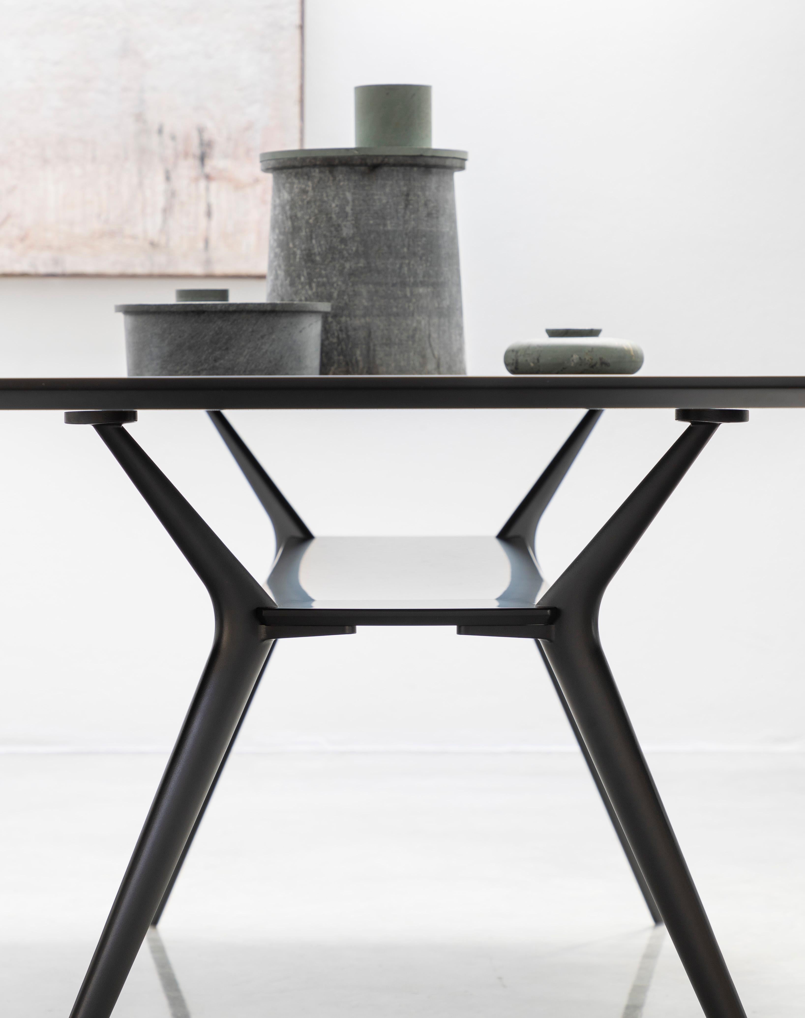 Italian Alias Biplane 403 Table in Marble Top with Light Grey Lacquered Aluminium Frame For Sale