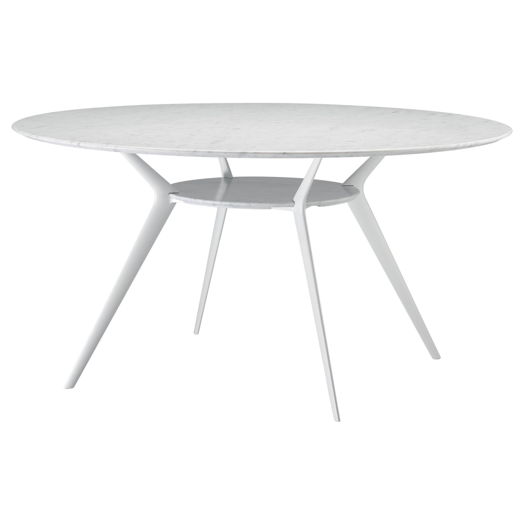 Table Biplane 403 Alias avec plateau en marbre et cadre en aluminium laqué gris clair