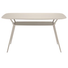Table haute Alias Biplane 487 avec plateau en MDF sable et cadre en aluminium poli sable