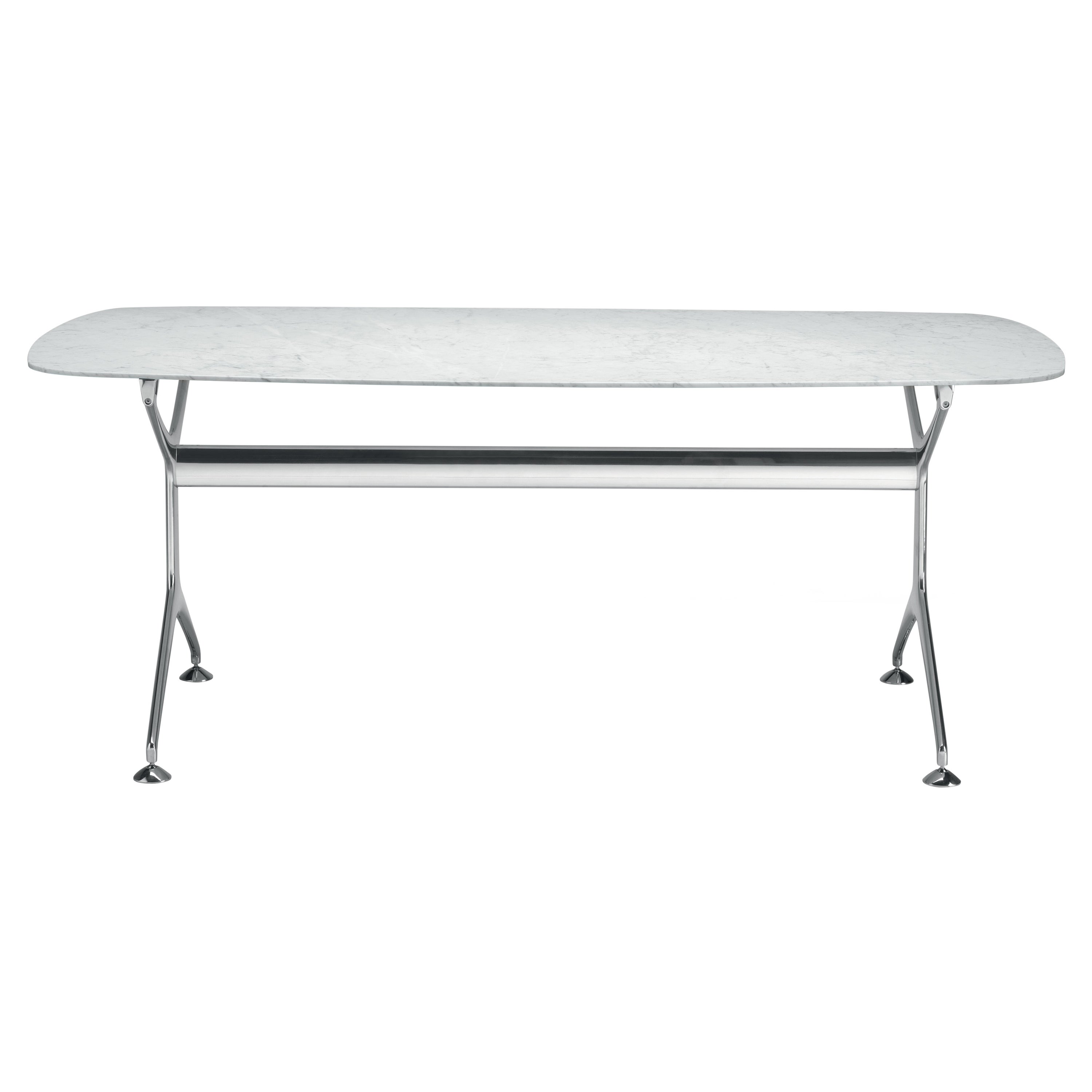 Table à manger encadrée 240 avec plateau en marbre de Carrare et cadre en aluminium poli Alias en vente