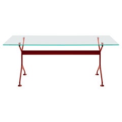Table d'encadrement 160 en verre avec cadre en aluminium laqué rouge corail Alias