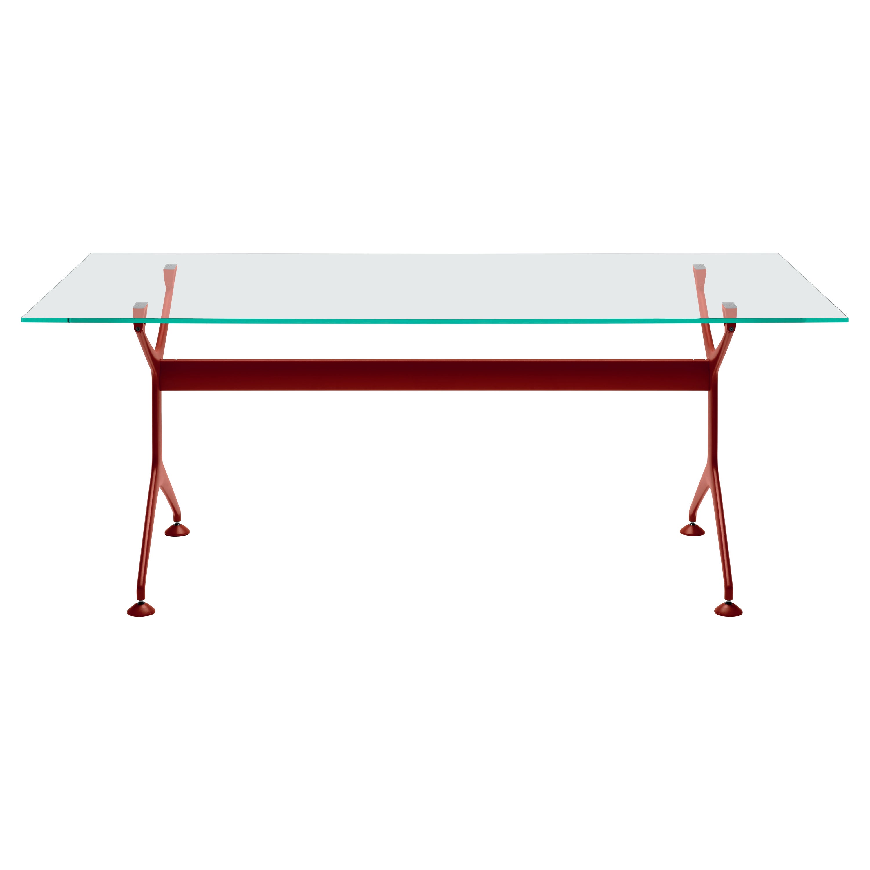 Alias Frametable 190 in Glass Top with Coral Red Lacquered Aluminium Frame