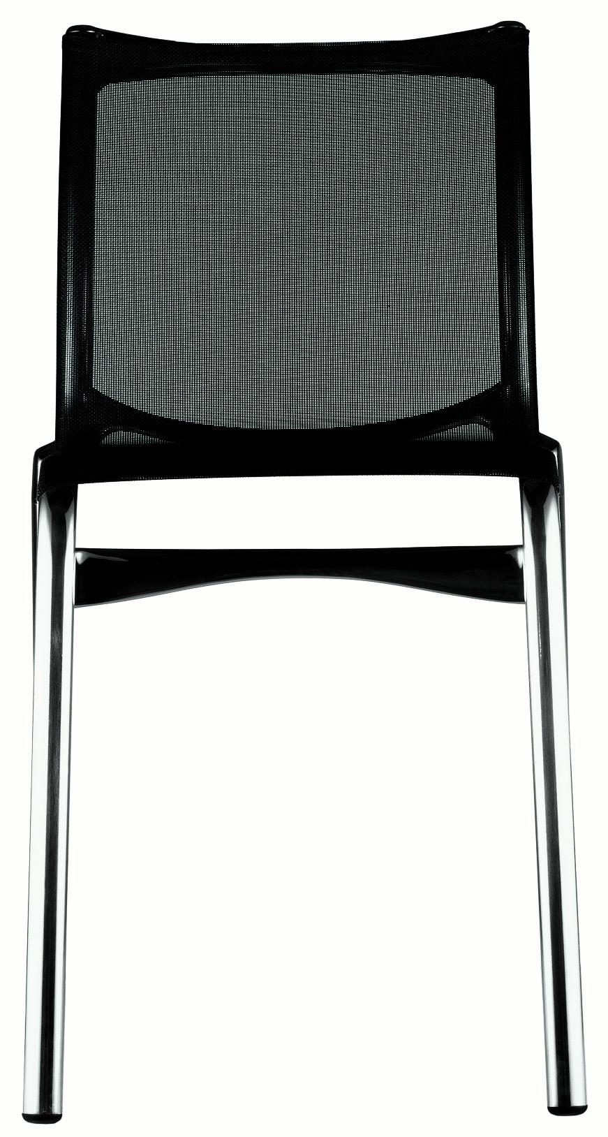 Alias Highframe 40 Chair in Black Mesh Seat with Polished Aluminium Frame by Alberto Meda

Stacking chair with structure composed of extruded aluminium profile and die-cast aluminium elements. Seat and back in fire retardant PVC covered polyester