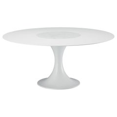 Mesa Giratoria Alias Grande 08C Manzù con Tablero de Mármol de Carrara y Estructura Lacada en Blanco