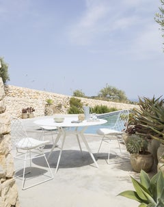 Alias N01 Kobi Sledge Outdoor Chair in Leather Seat with White Lacquered Frame