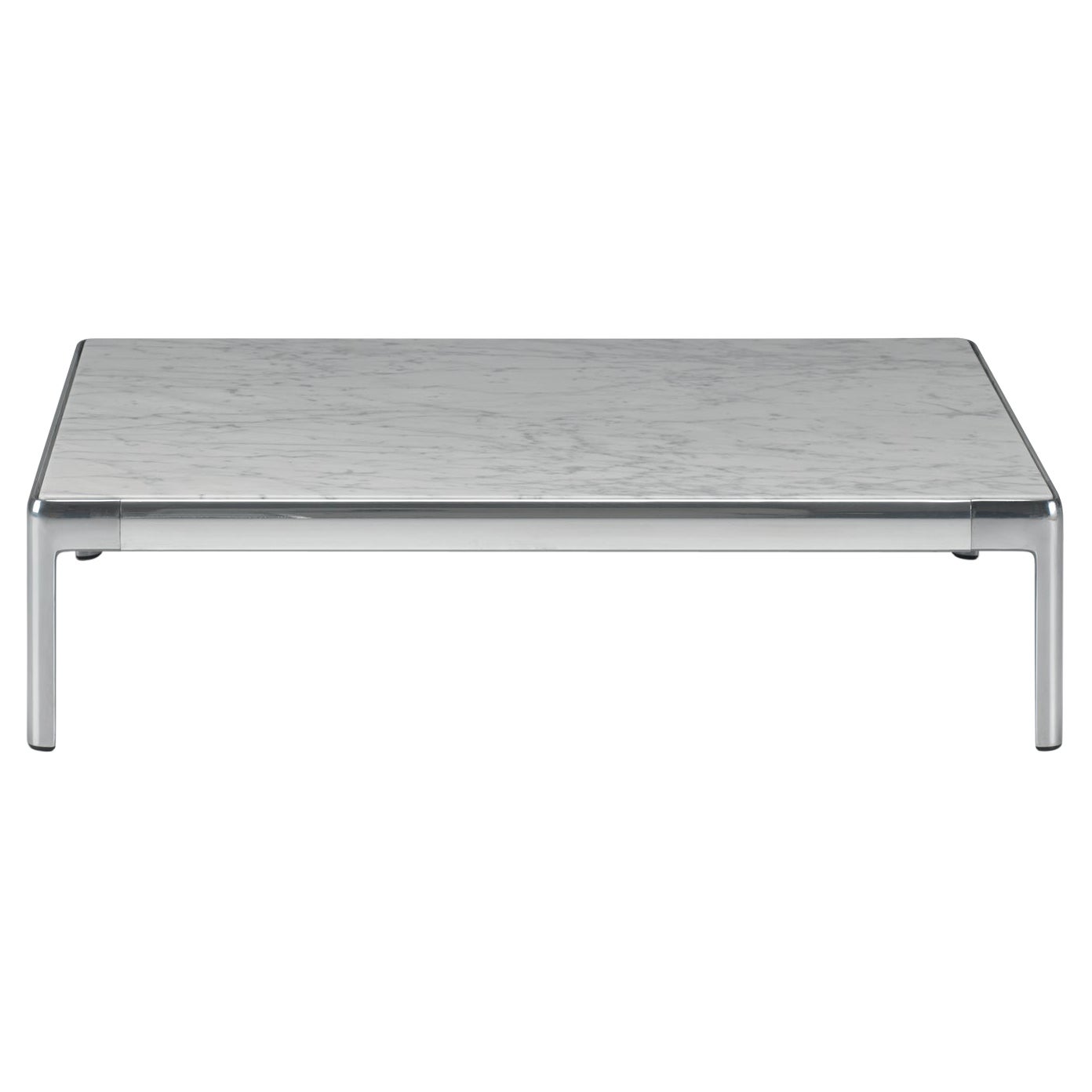 Mesa Baja Alias P17 AluZen 80X95 con Tablero de Mármol y Estructura de Aluminio Pulido