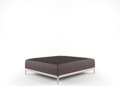 Alias P50 AluZen Soft Pouf in Brown Leather Seat and Anodized Gold Frame