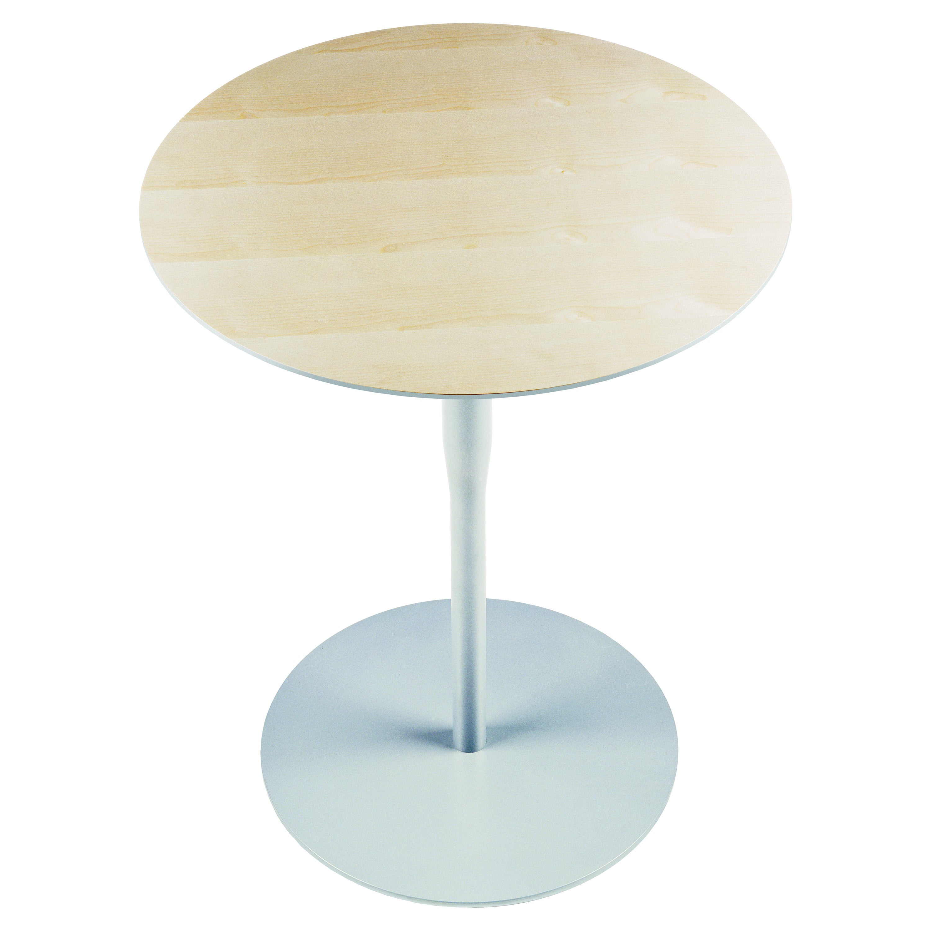 Alias Round Small Atlas Low Table M con piano in acero naturale e struttura in acciaio laccato