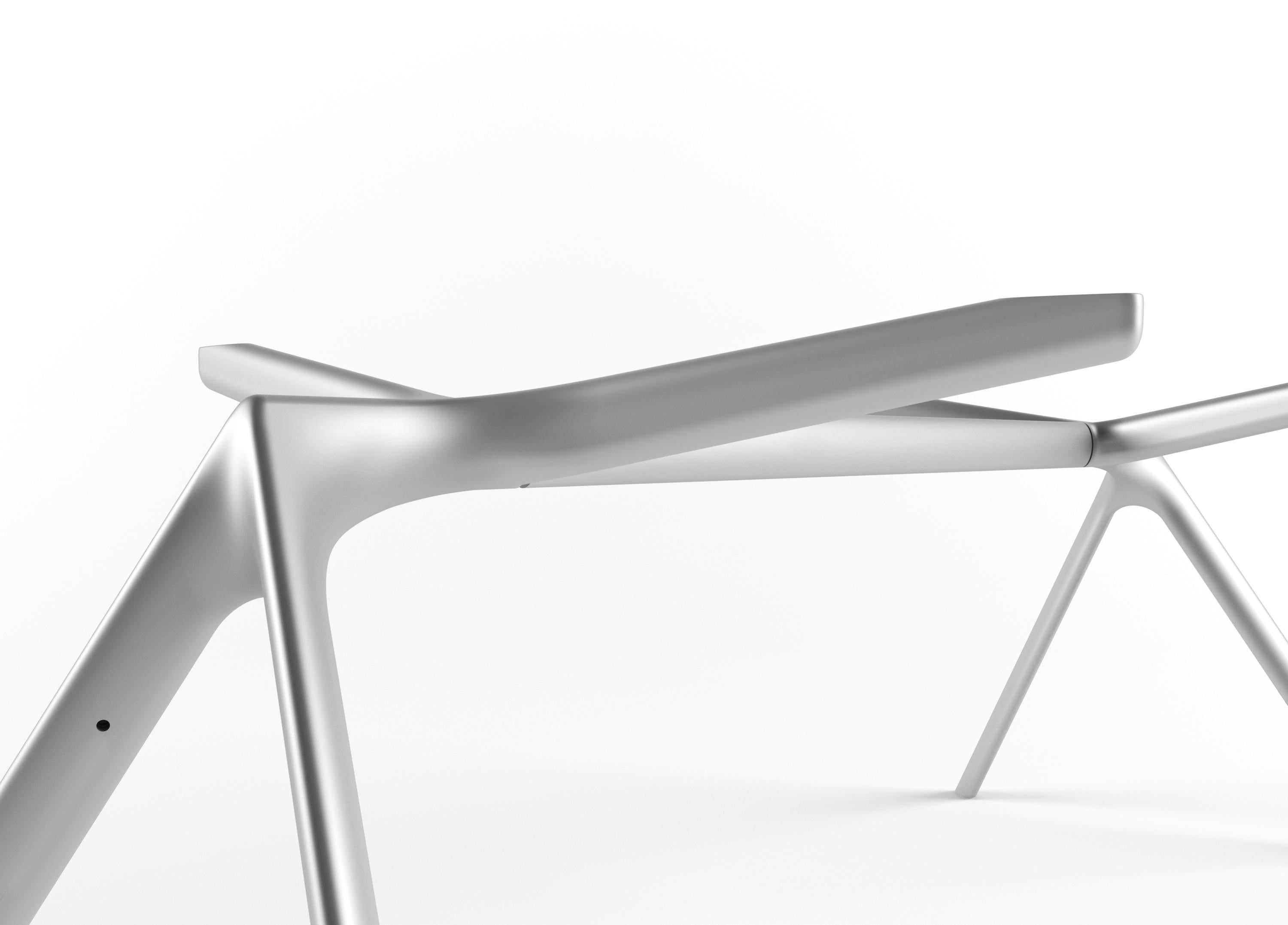 Aluminum Alias Small 45A Dry Table in Glass Top with Anodised Silver Lacquered Frame For Sale