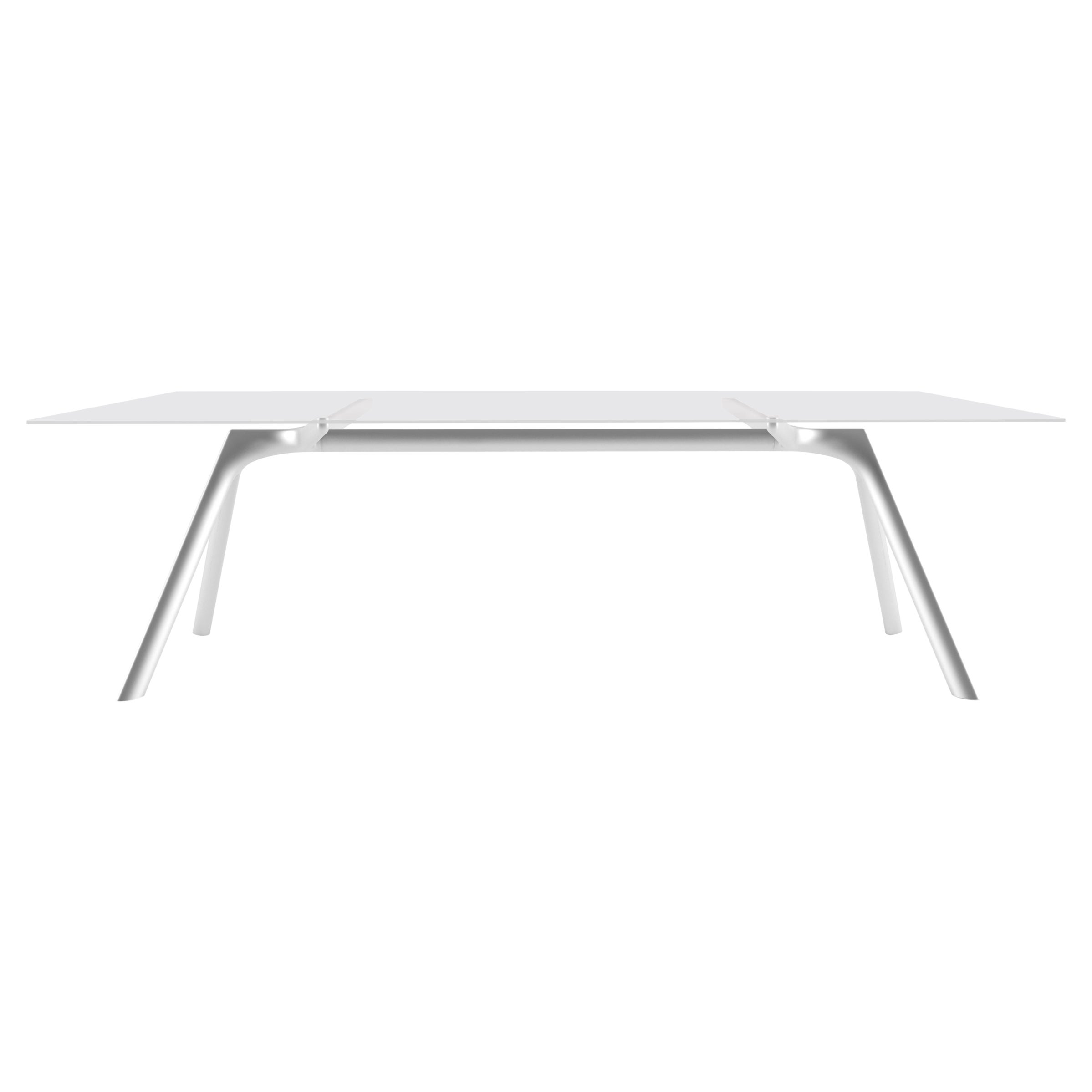 Petite table à sec Alias 45A avec plateau en verre et cadre laqué argent anodisé