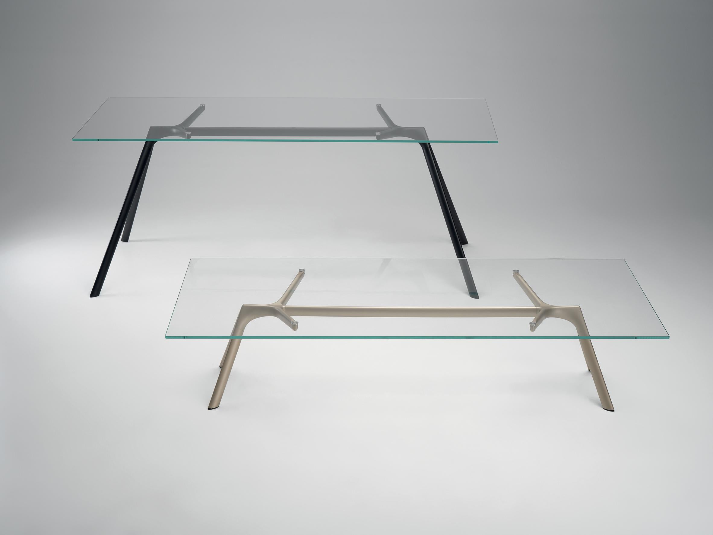 Italian Alias Small Dry XS 45B Table in Glass Top with Black Lacquered Aluminium Frame For Sale