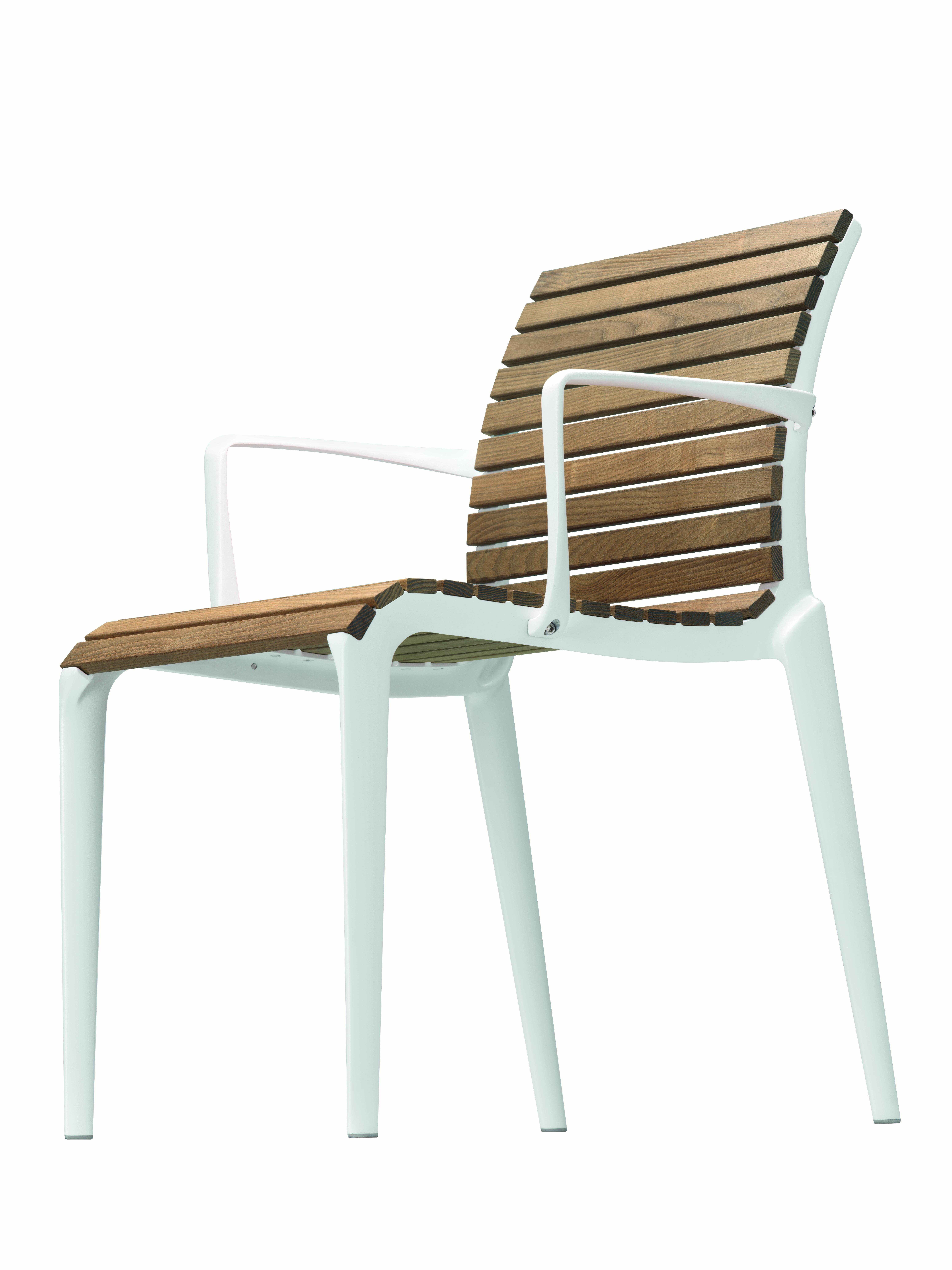 Alias Tech Wood Armchair in Ash and Lacquered Aluminium Frame by Alberto Meda

Chair with arms for outdoor use with structure in lacquered die-cast aluminium; seat and back in heattreated ash wood or raw teak slats. FSC® certified product (version