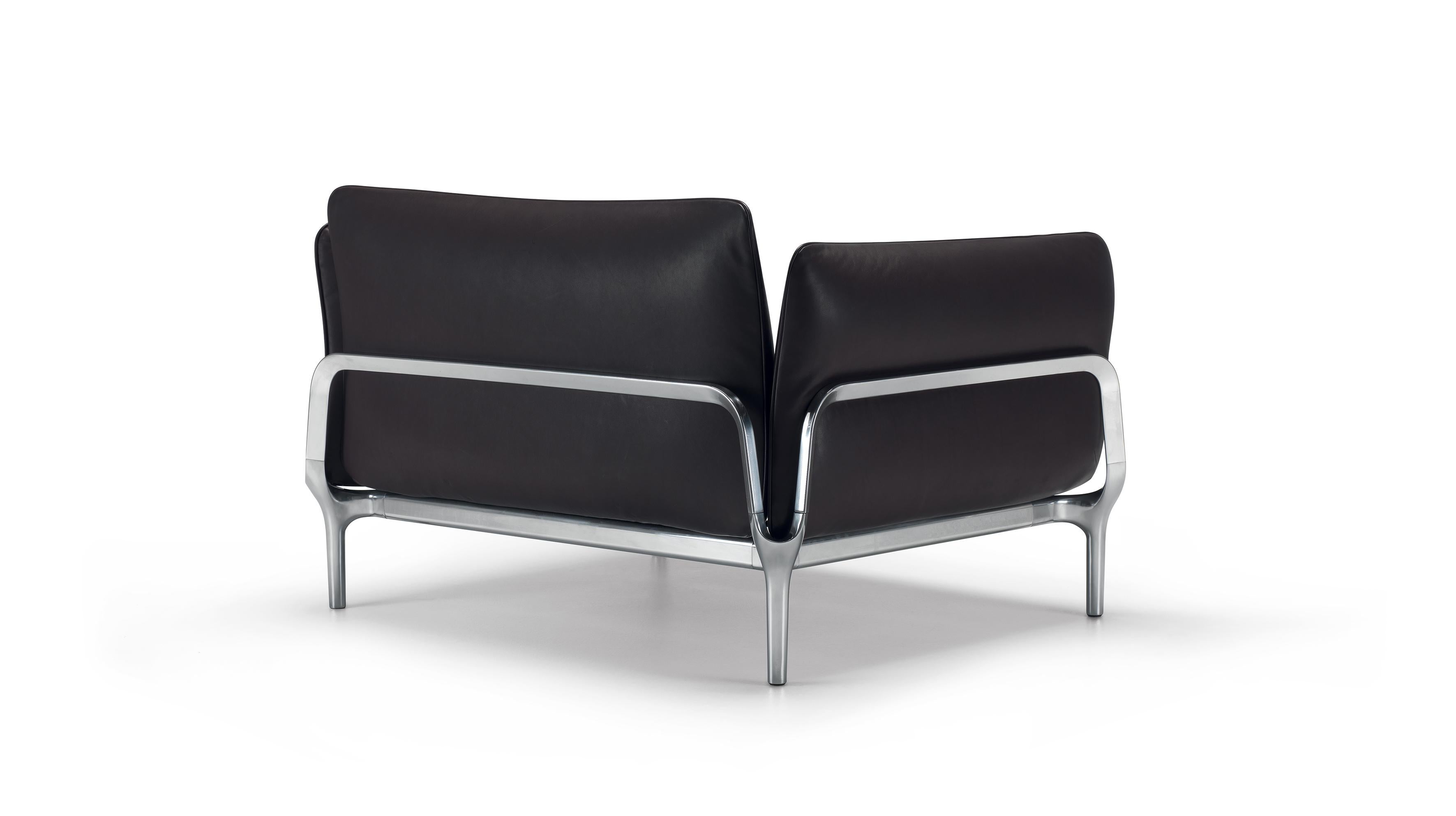 Italian Alias V01 Vina Armchair in Torba Leather Seat with Polished Aluminum Frame For Sale