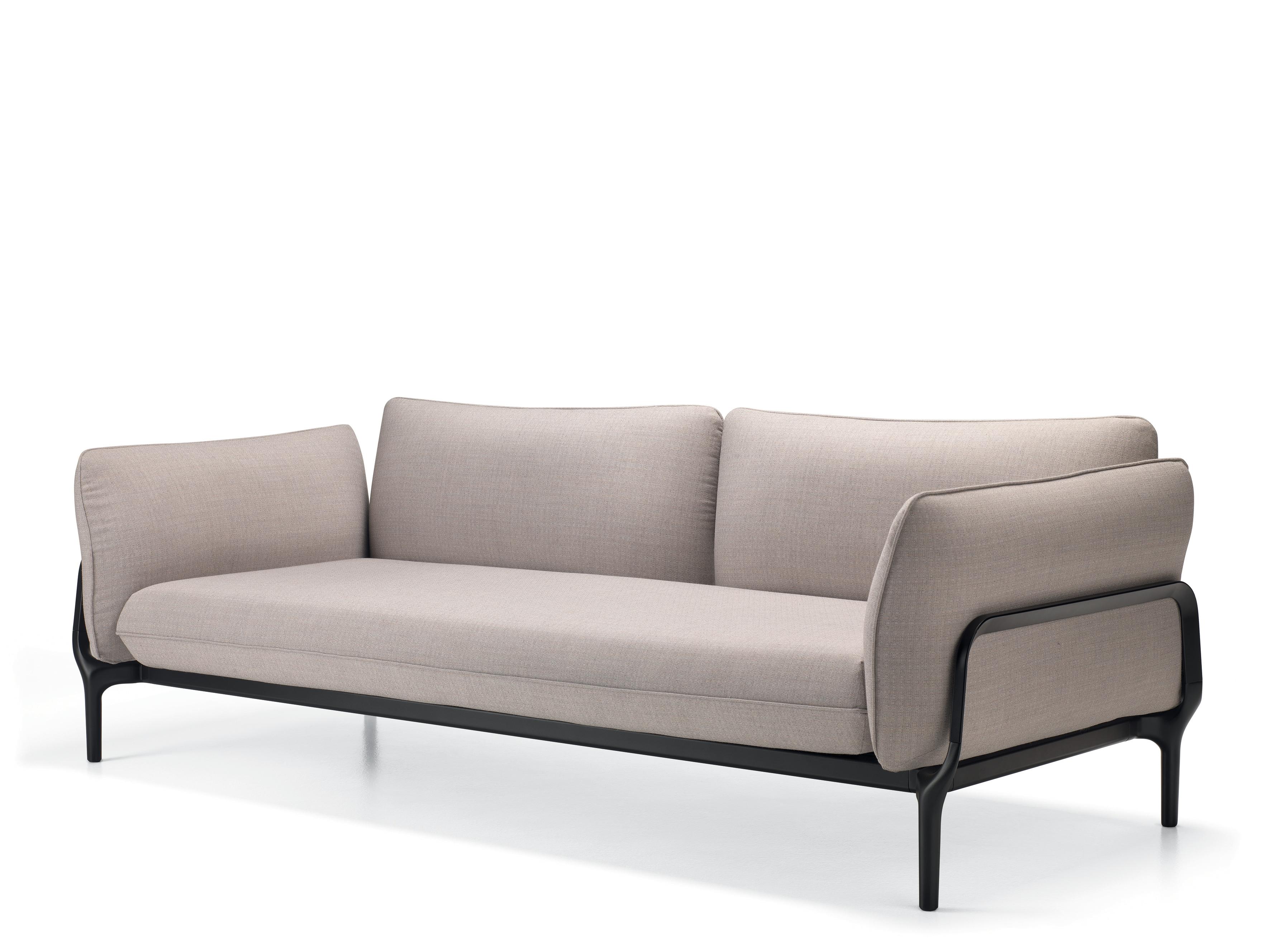 Alias V02 Vina Sofa in Beige Upholstery with Black Lacquered Aluminum Frame by Patrick Norguet

Sofa with structure in lacquered or polished aluminium with woven elastic belts. Seat, backrest and armrests in polyurethane covered in eco-leather,