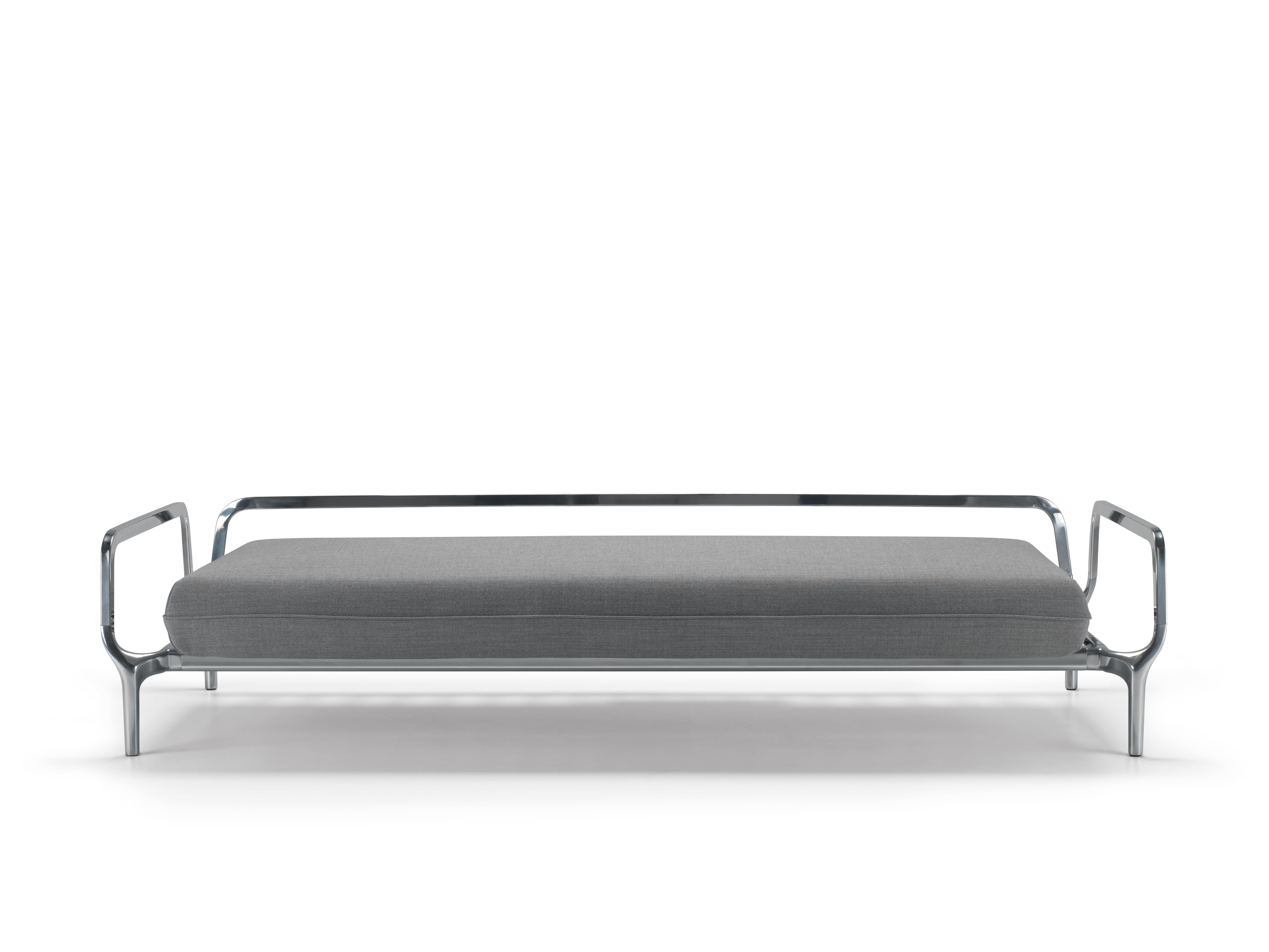 Italian Alias V02 Vina Sofa in Grey Upholstery with Cushions and Polished Aluminum Frame For Sale