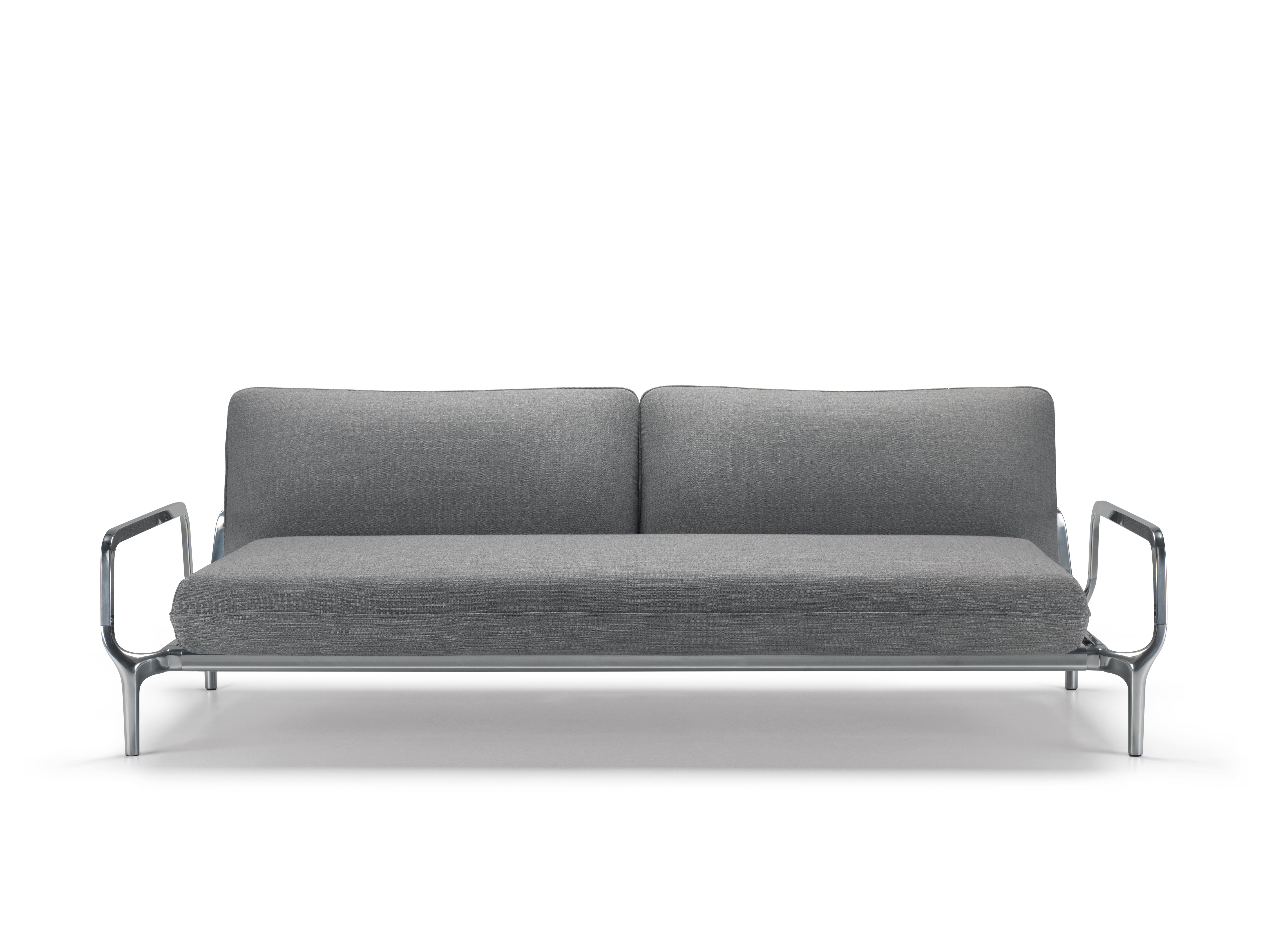 Contemporary Alias V02 Vina Sofa in Grey Upholstery with Cushions and Polished Aluminum Frame For Sale