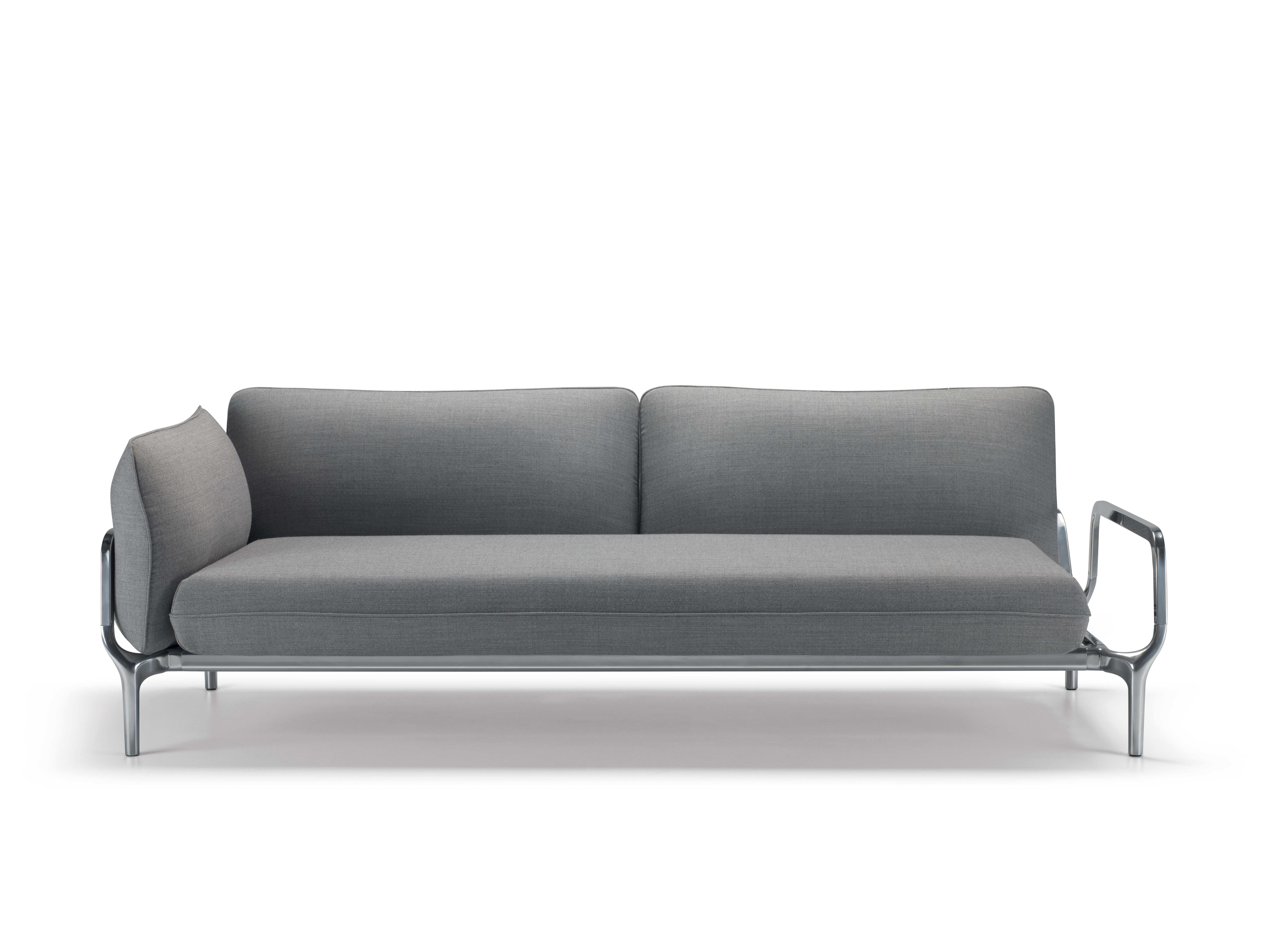 Alias V02 Vina Sofa in Grey Upholstery with Cushions and Polished Aluminum Frame For Sale 1
