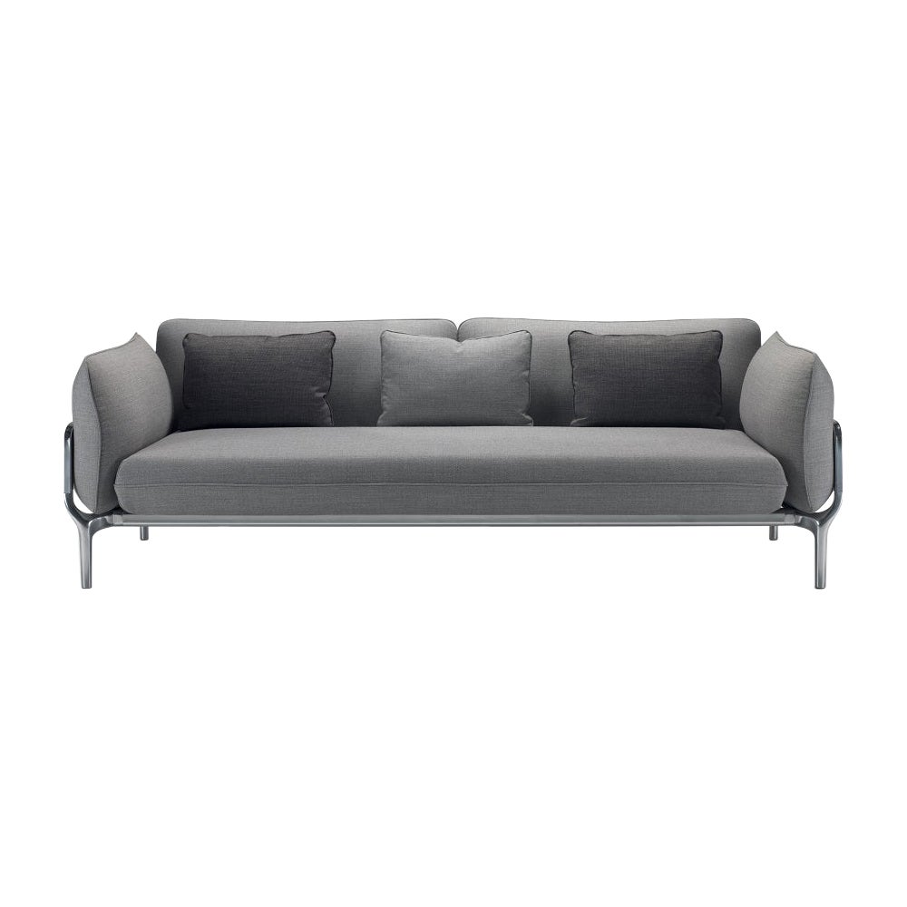 Alias V02 Vina Sofa in Grey Upholstery with Cushions and Polished Aluminum Frame