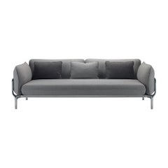 Canap Vina Alias V02 en tissu gris avec coussins et cadre en aluminium poli