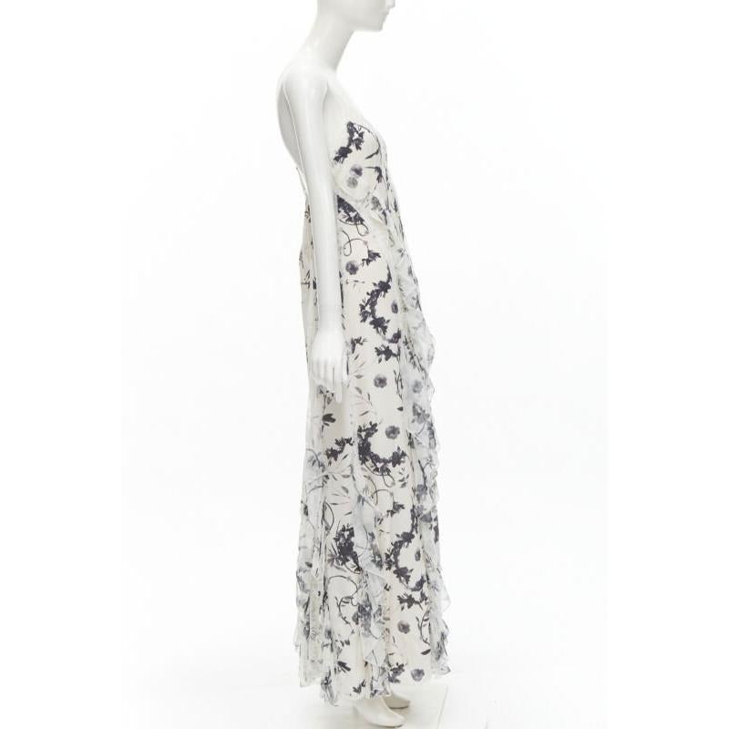ALICA OLVIA Floral Crown 100% silk printed lace trim ruffle maxi dress US6 M In New Condition For Sale In Hong Kong, NT