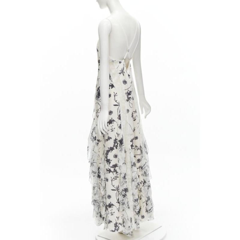 ALICA OLVIA Floral Crown 100% silk printed lace trim ruffle maxi dress US6 M For Sale 1